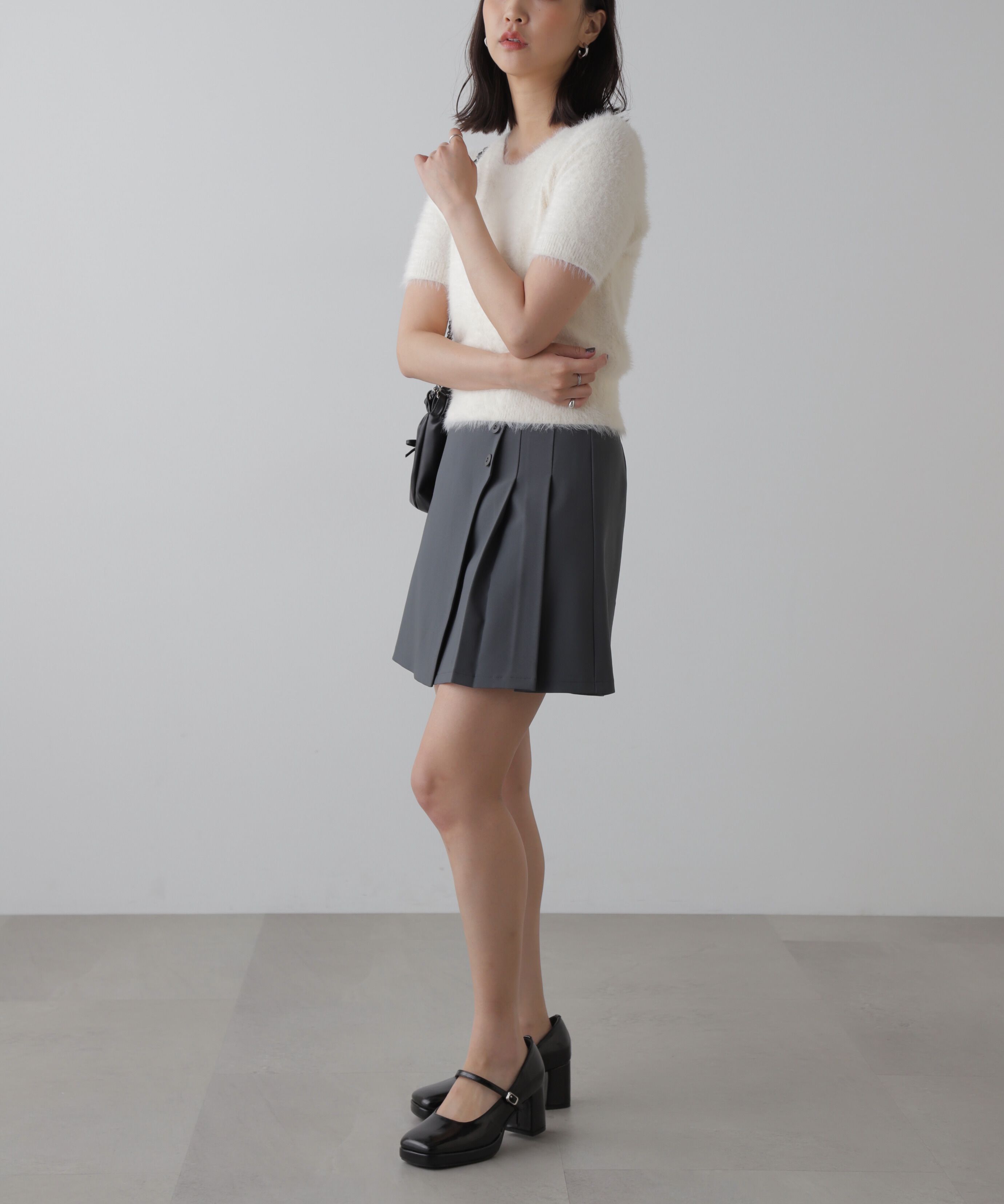  「サイドボタンラップミニプリーツスカート」|スカート|