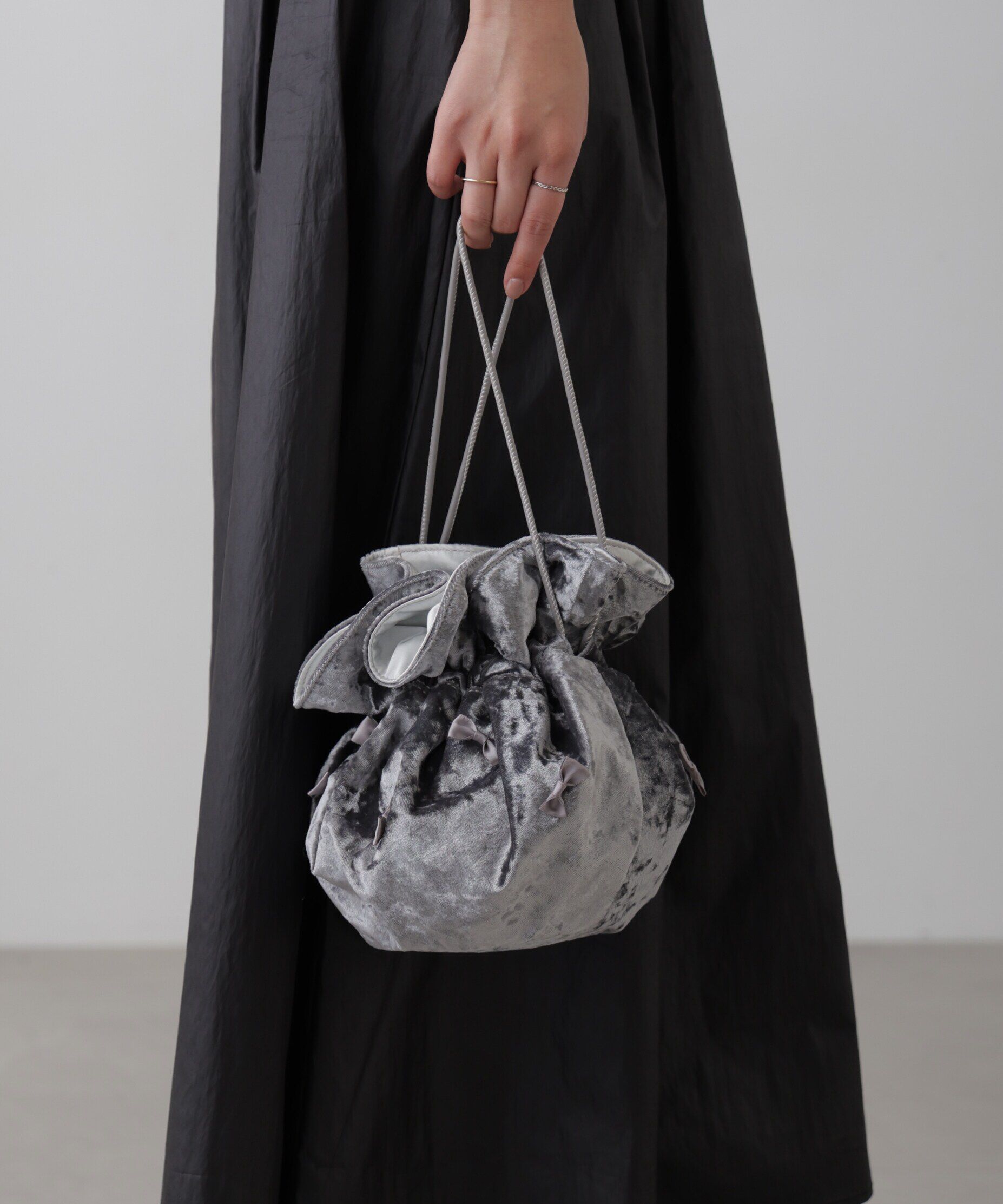  「プチリボン巾着バッグ」|その他|グレー