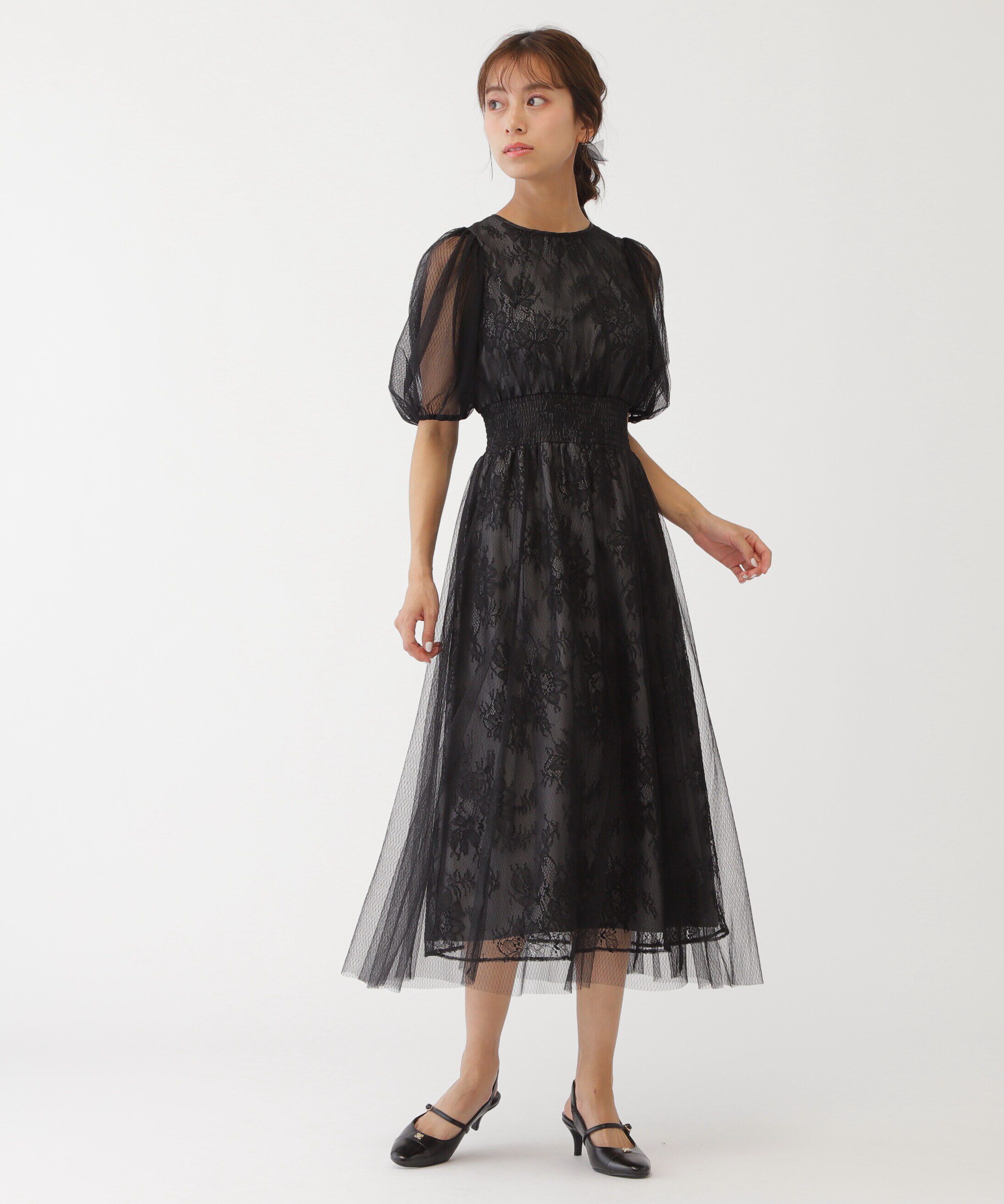  「チュール&times;レースレイヤードドレス」|ワンピース|