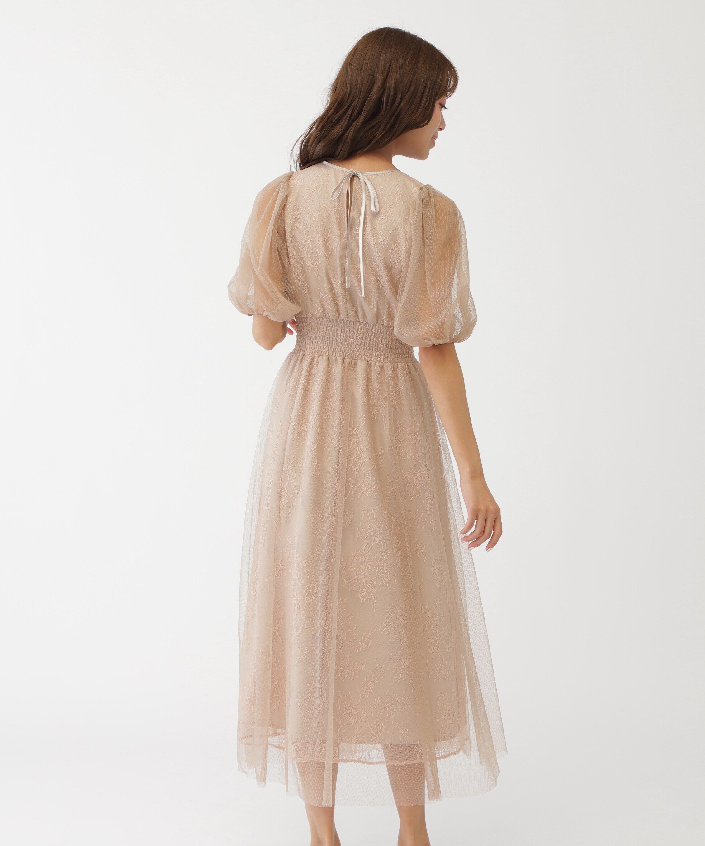  「チュール&times;レースレイヤードドレス」|ワンピース|