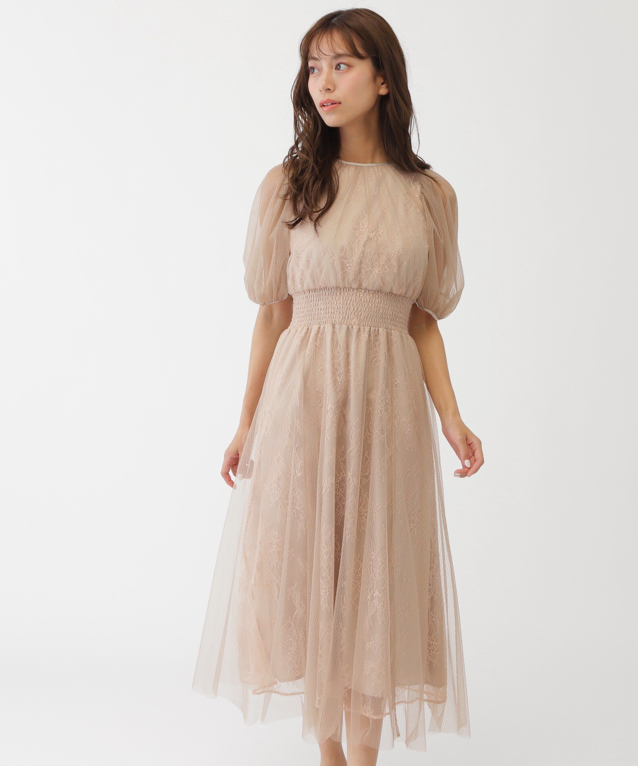  「チュール&times;レースレイヤードドレス」|ワンピース|