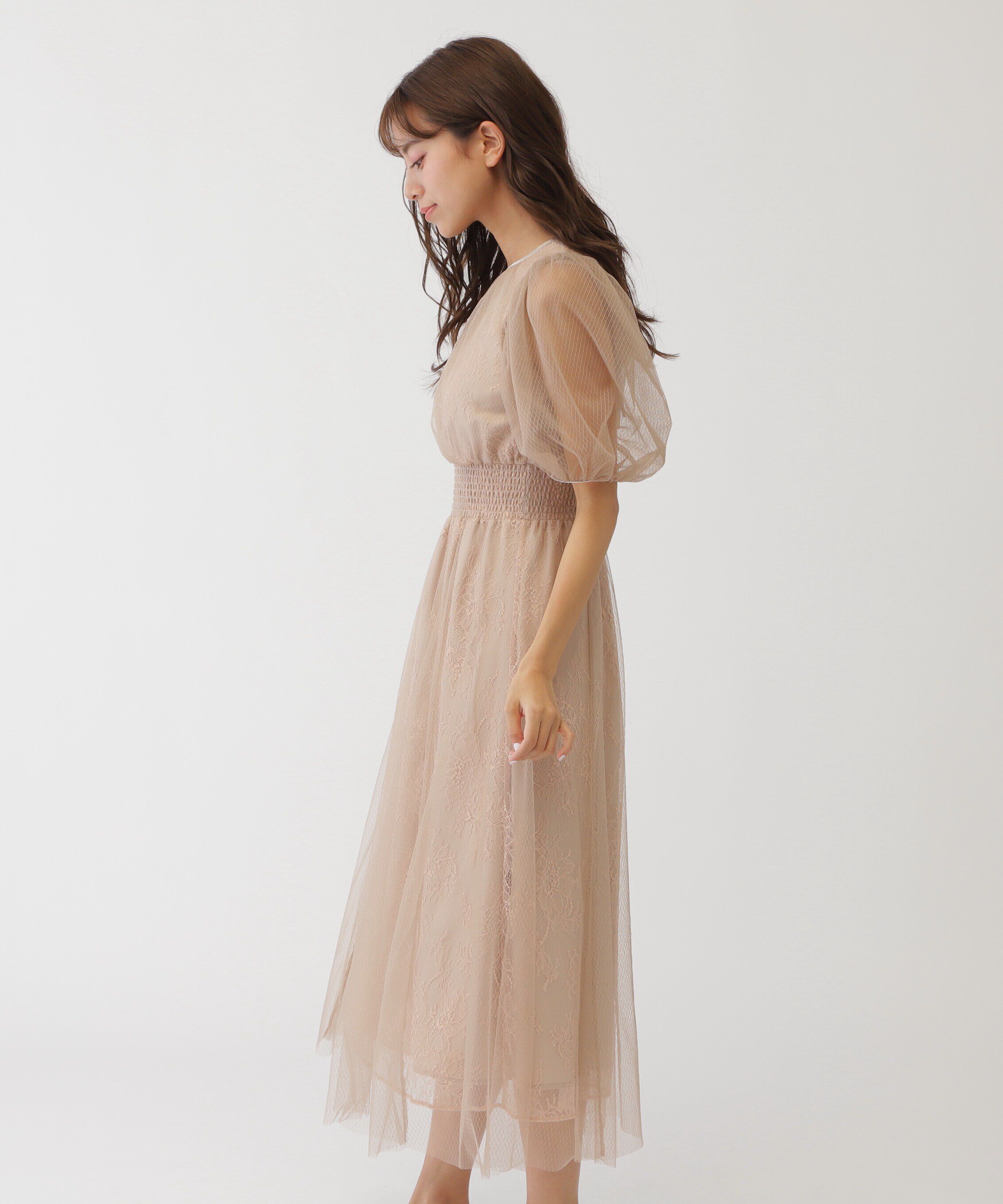  「チュール&times;レースレイヤードドレス」|ワンピース|