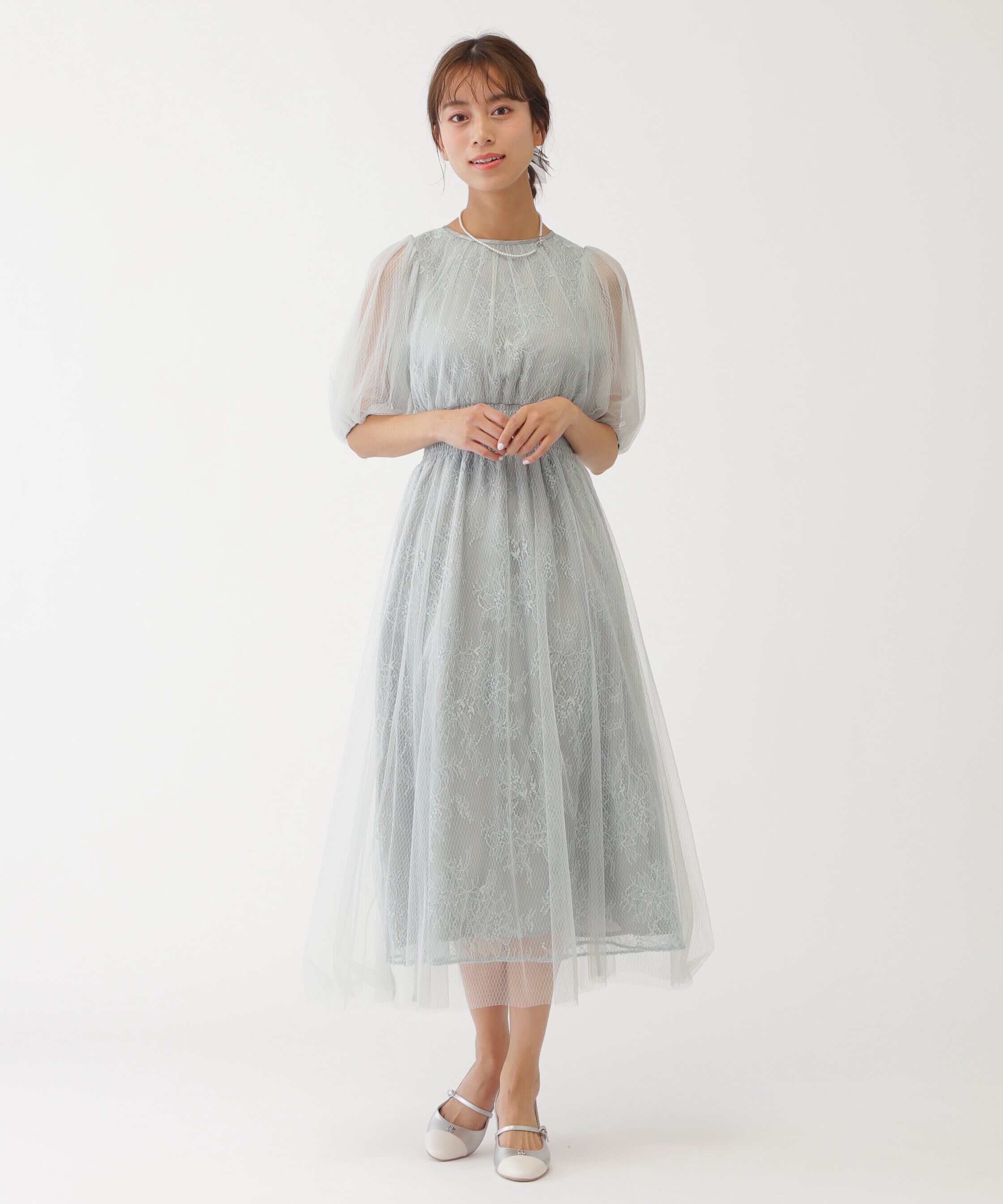  「チュール&times;レースレイヤードドレス」|ワンピース|
