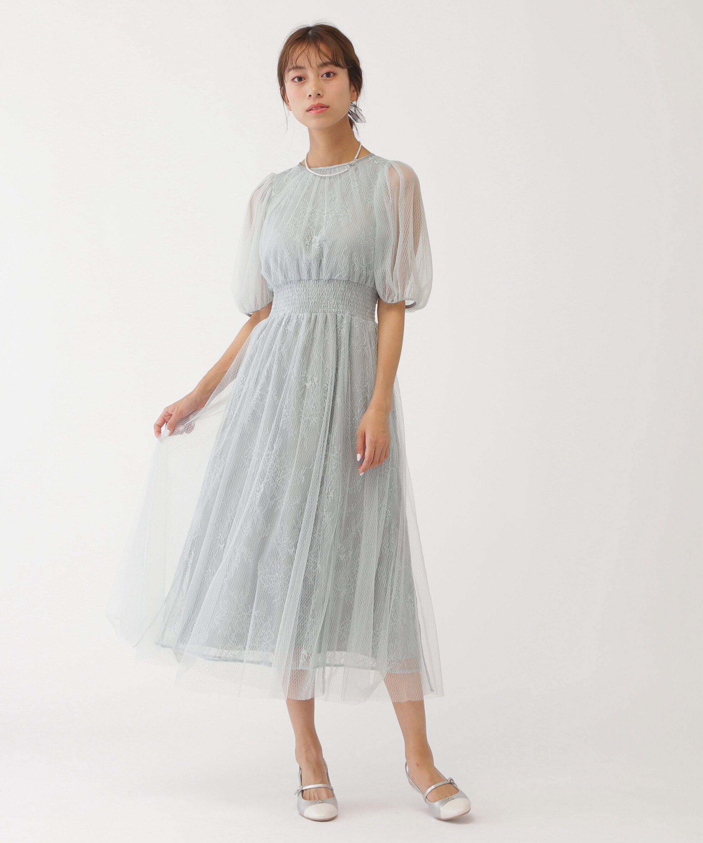  「チュール&times;レースレイヤードドレス」|ワンピース|