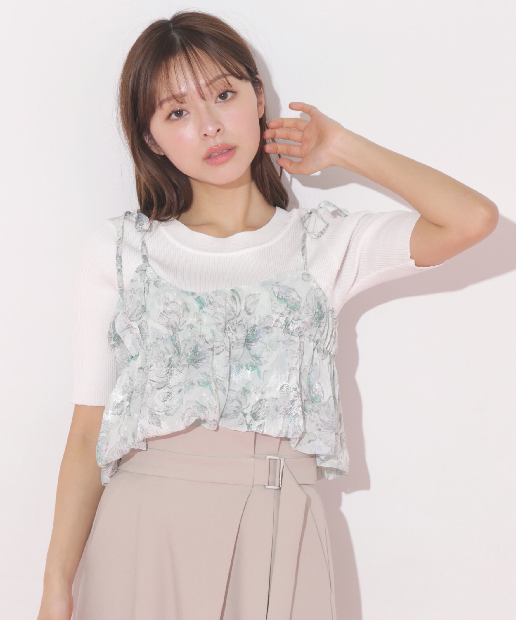  「バルーンフリルキャミ付きニットセット」|ニット・セーター|