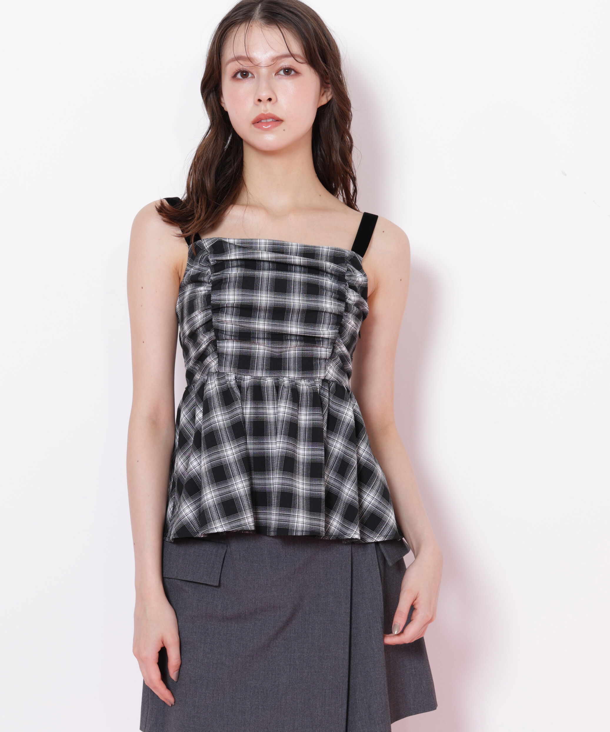  「オンブレーチェックシャーリングキャミ」|シャツ・ブラウス|