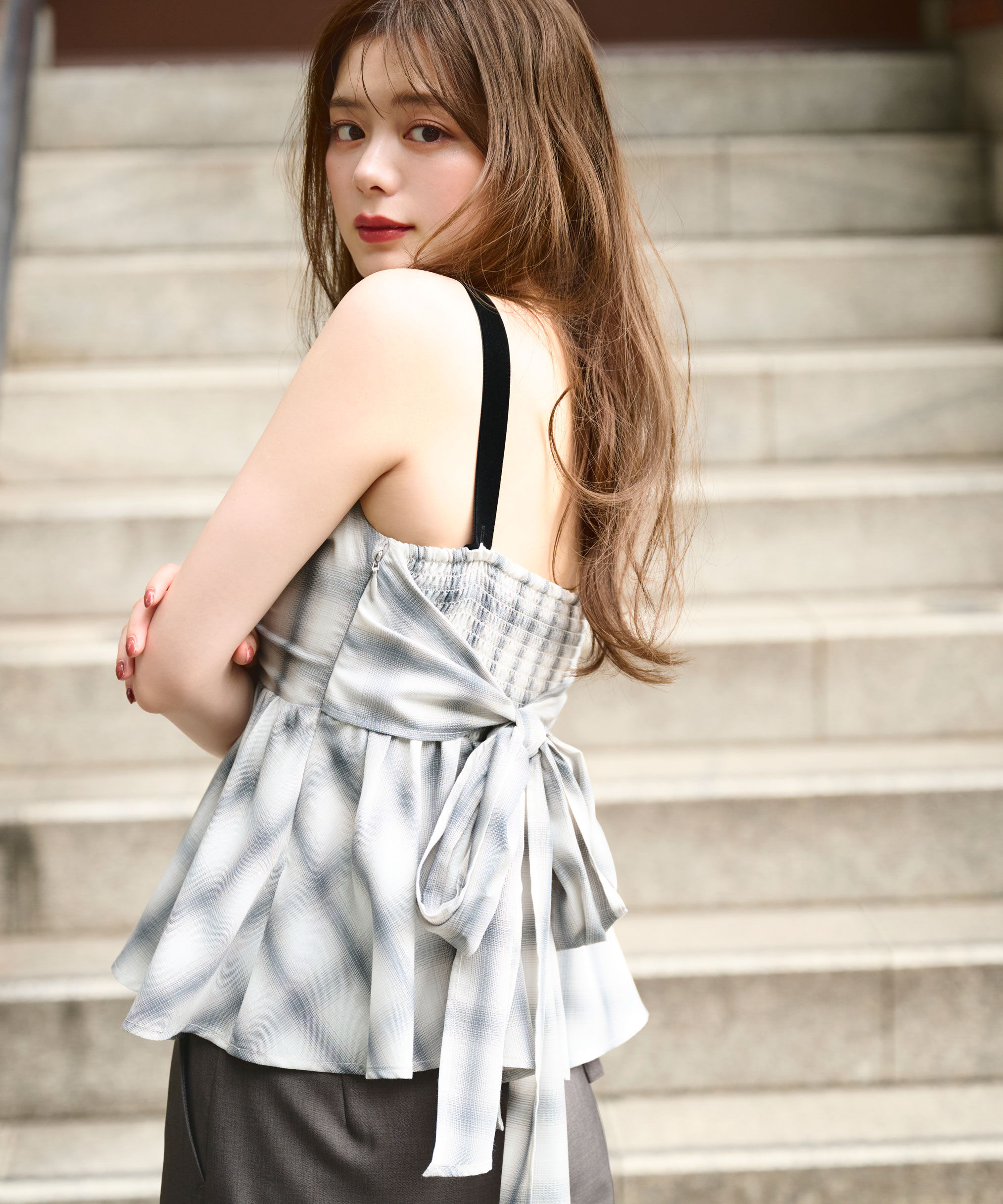  「オンブレーチェックシャーリングキャミ」|シャツ・ブラウス|