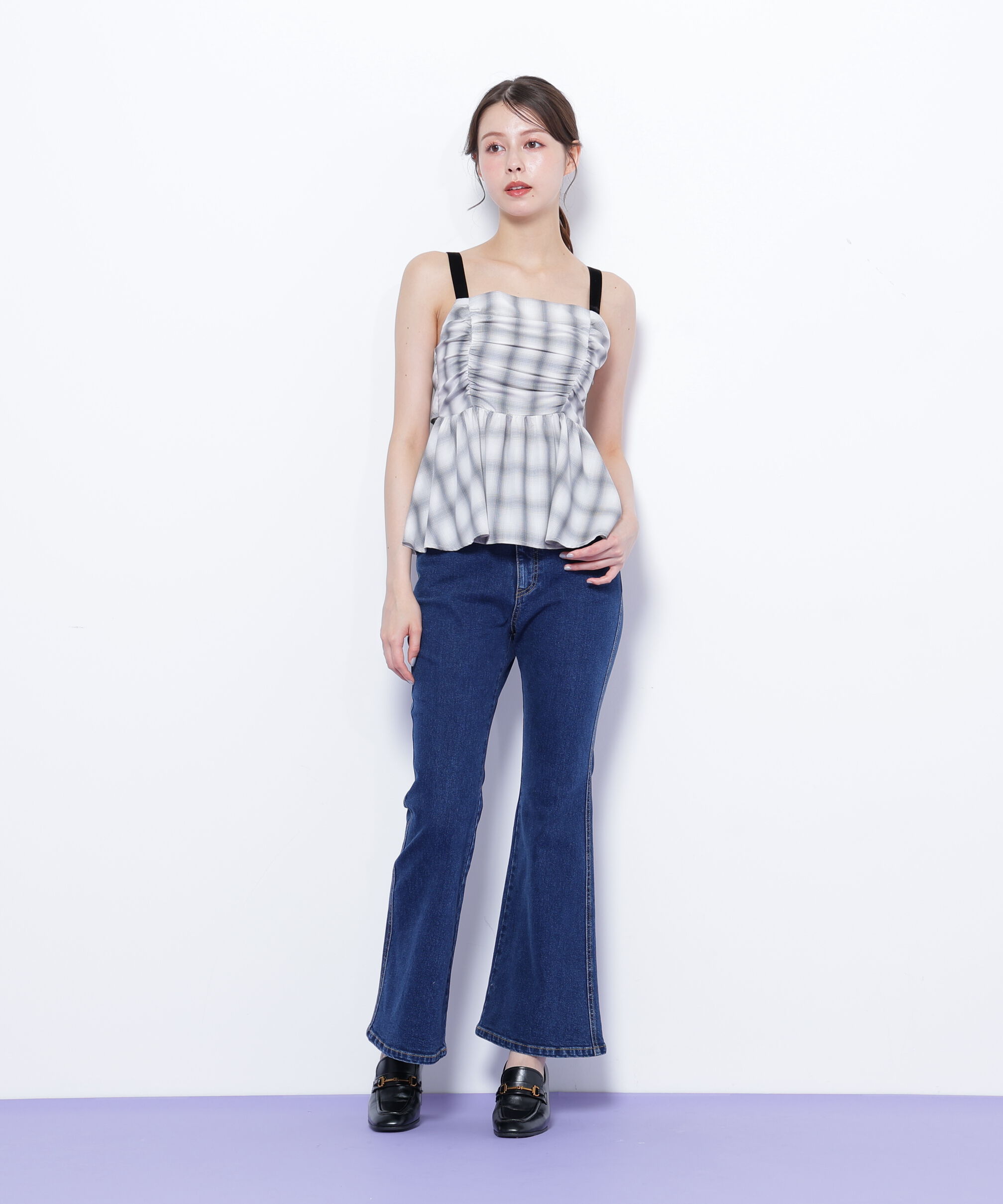  「オンブレーチェックシャーリングキャミ」|シャツ・ブラウス|