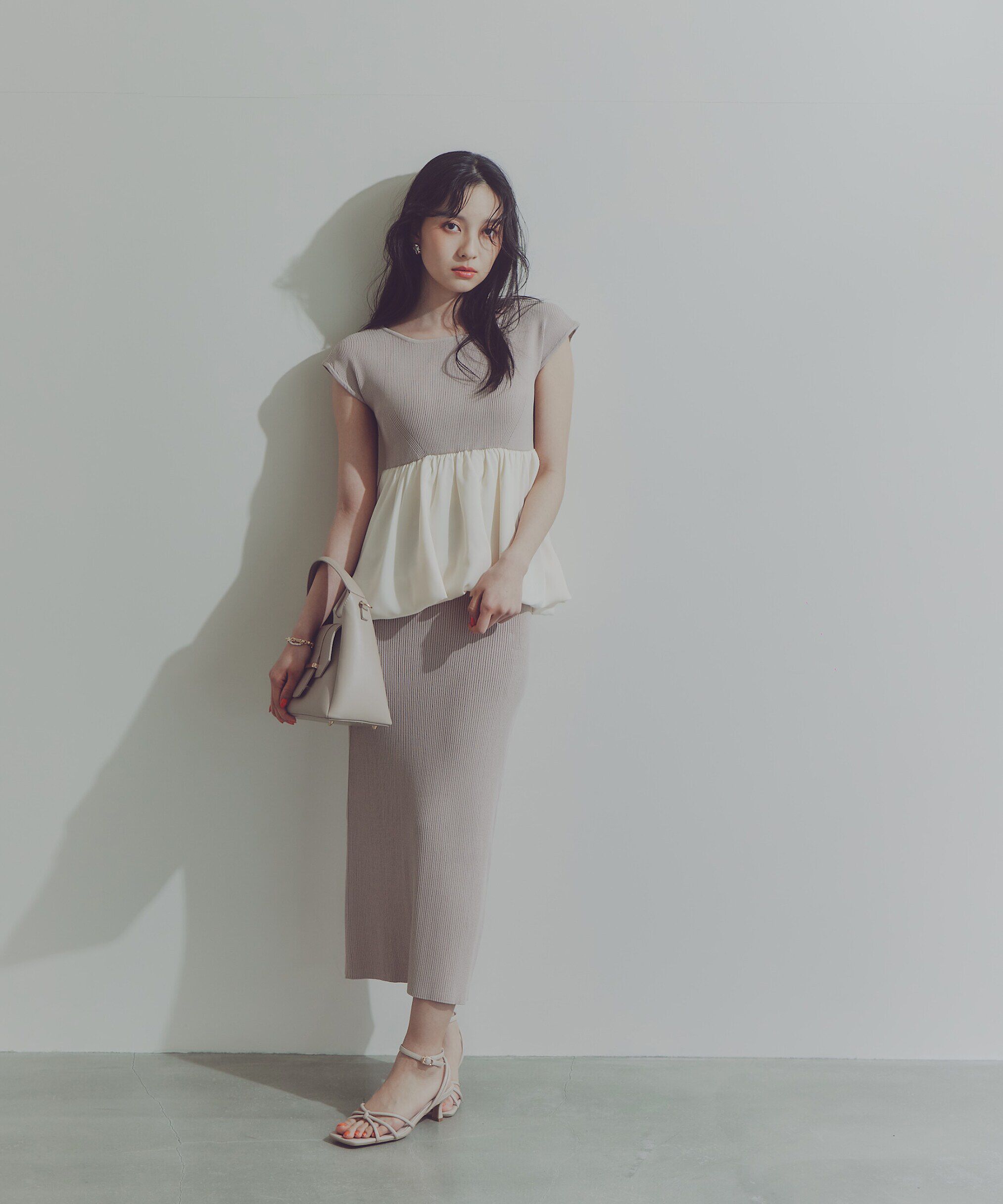 PROPORTION BODY DRESSING「バルーンペプラムニットSET UP　WEB限定カラー：ネイビー」|ワンピース|ベージュ