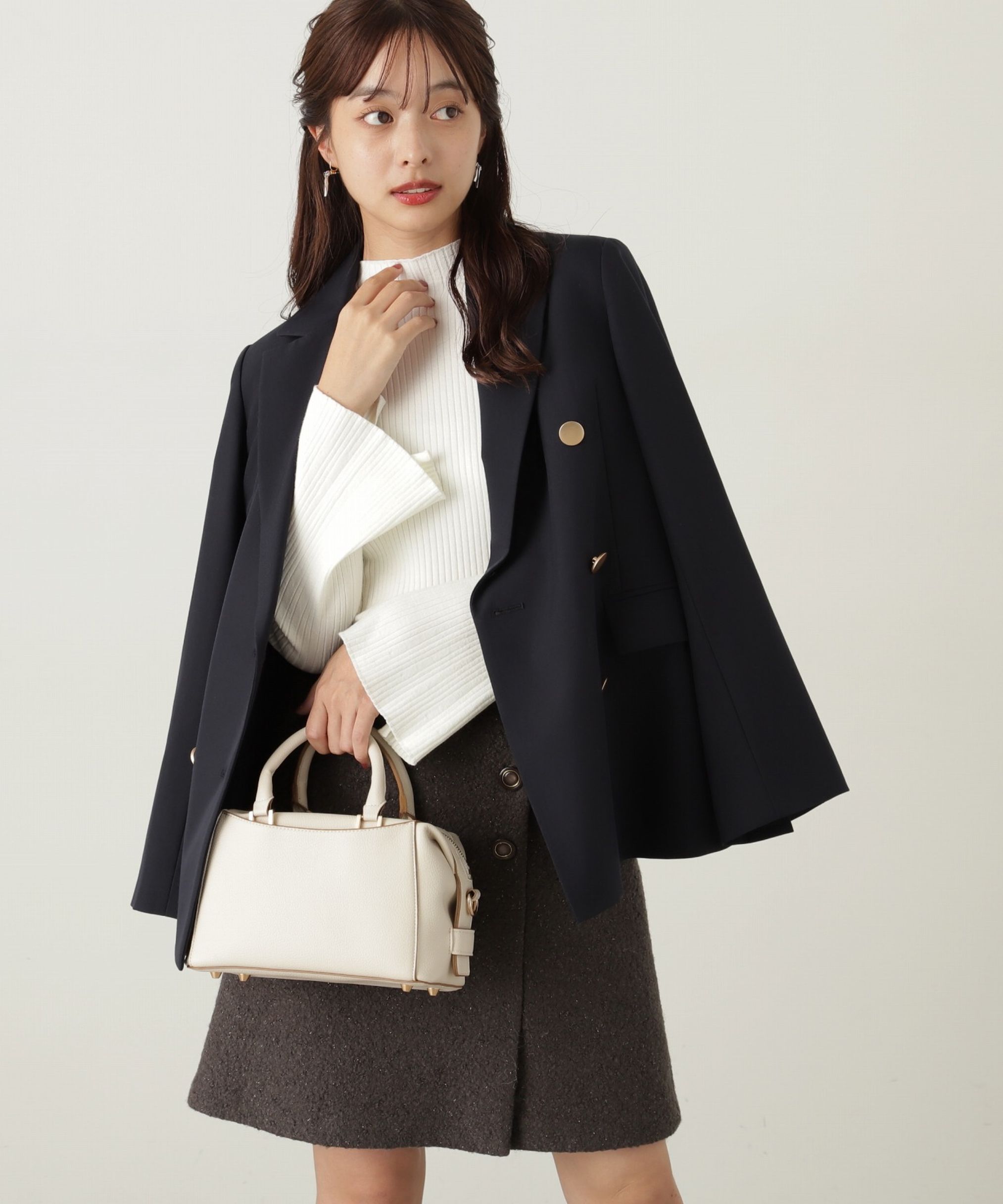 PROPORTION BODY DRESSING「ラメブークレー台形ミニスカート」|スカート|チャコールグ 2