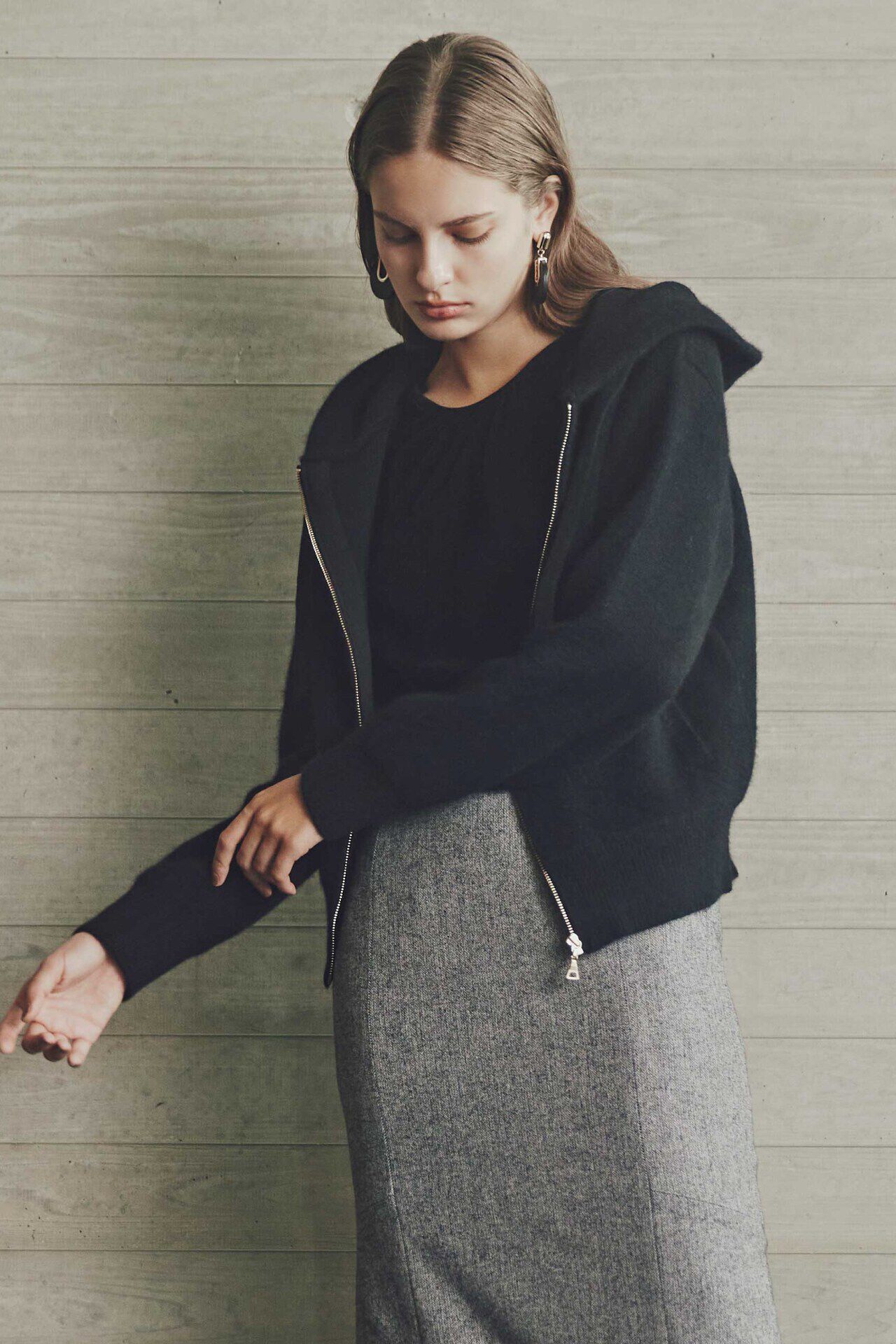  「ヘアリーZIPニットパーカー」|その他|ブラック