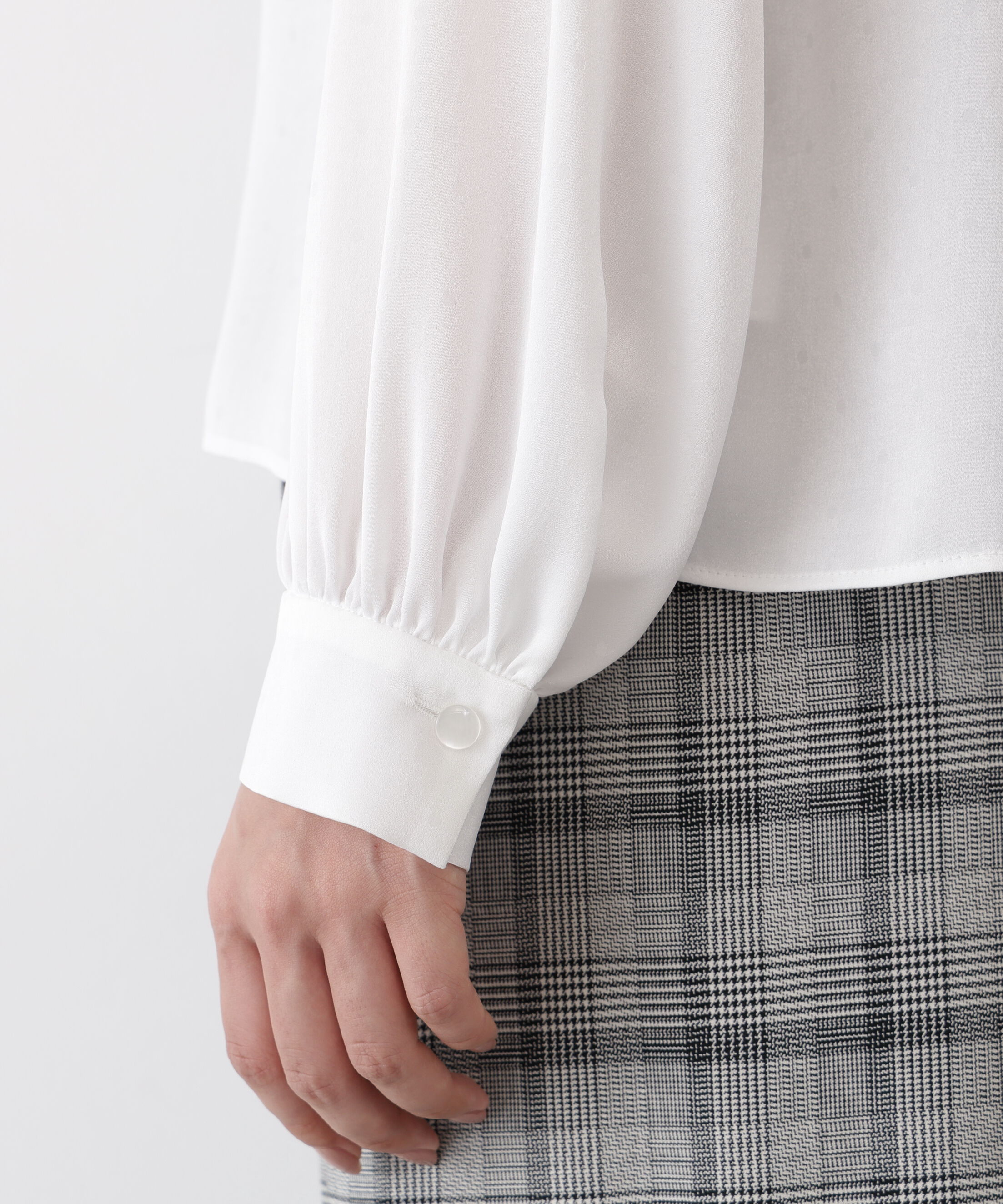  「◆ギャザーネックドットジャガードブラウス」|シャツ・ブラウス|