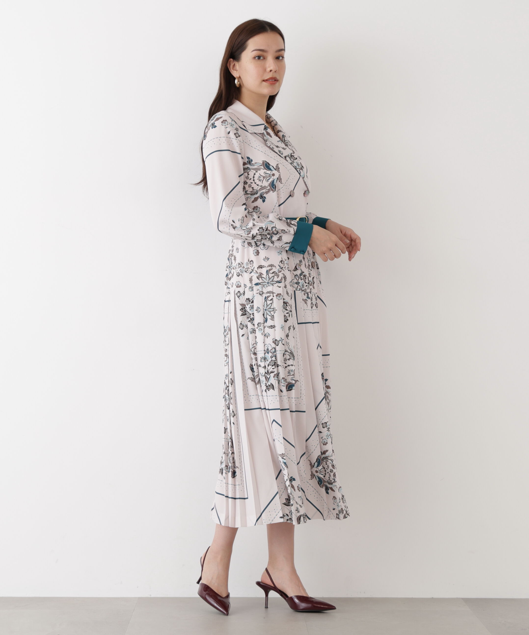  「◆フローラルスカーフプリントワンピース」|ワンピース|