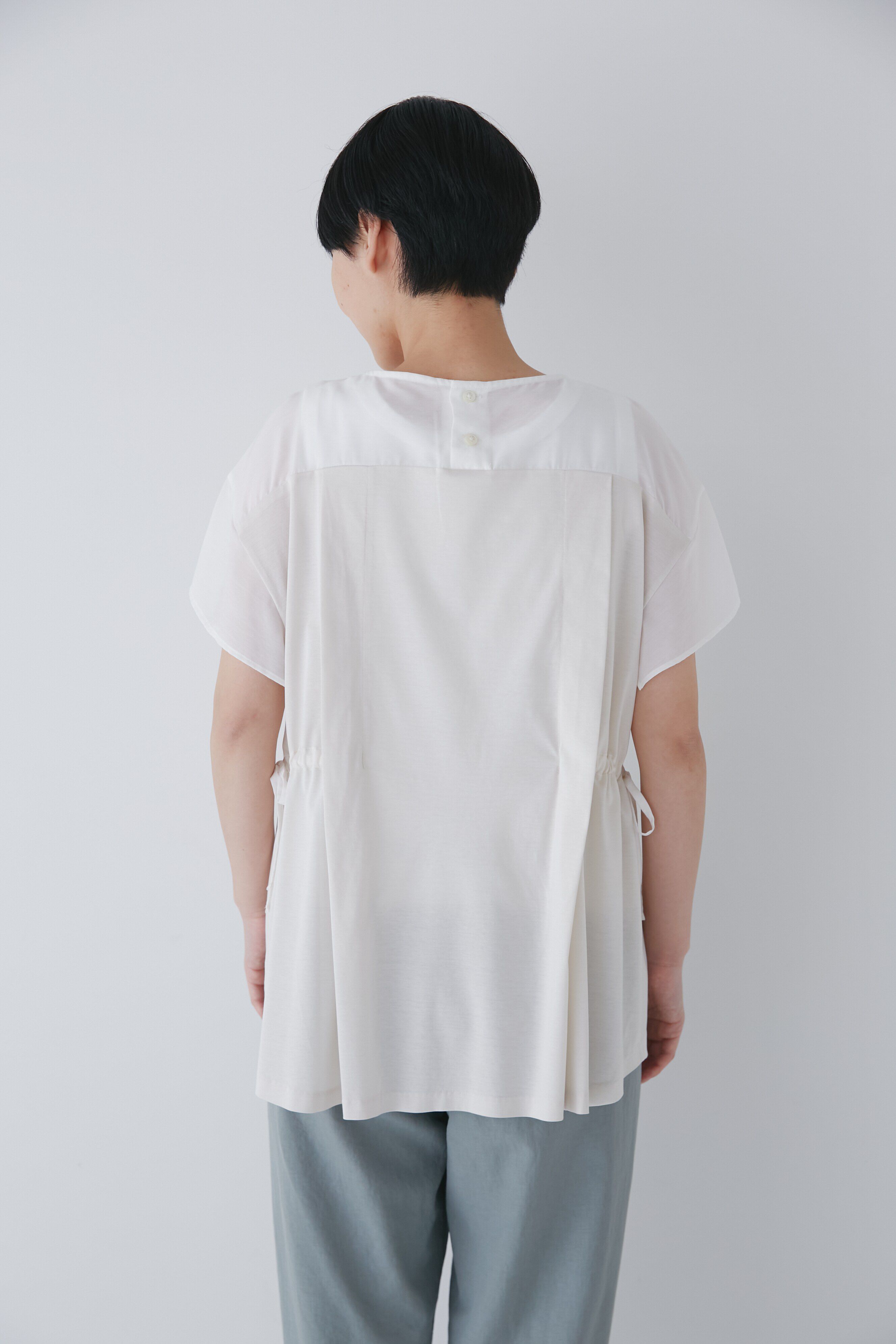  「◆異素材コンビギャザートップス」|Tシャツ・カットソー|