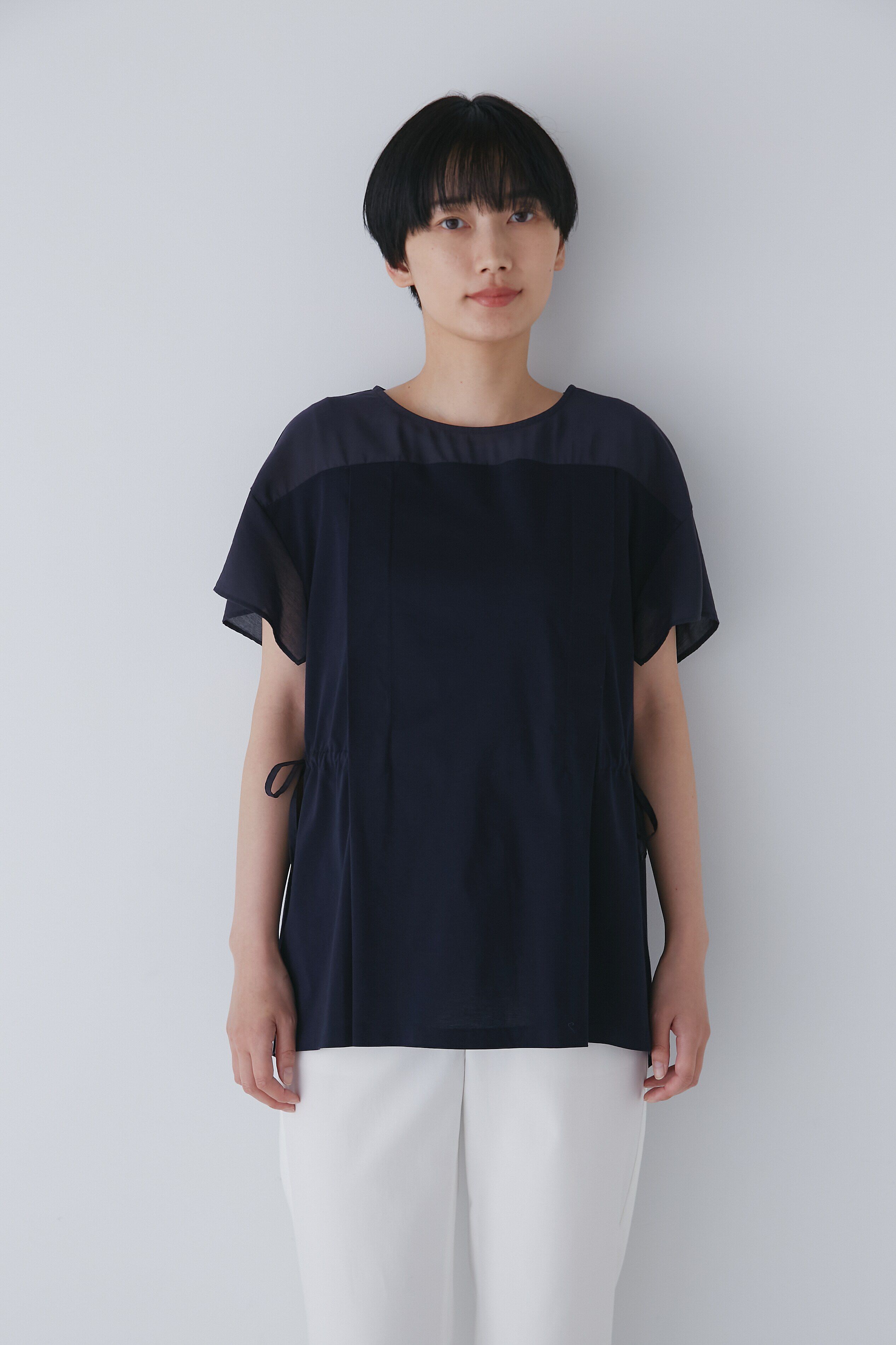  「◆異素材コンビギャザートップス」|Tシャツ・カットソー|