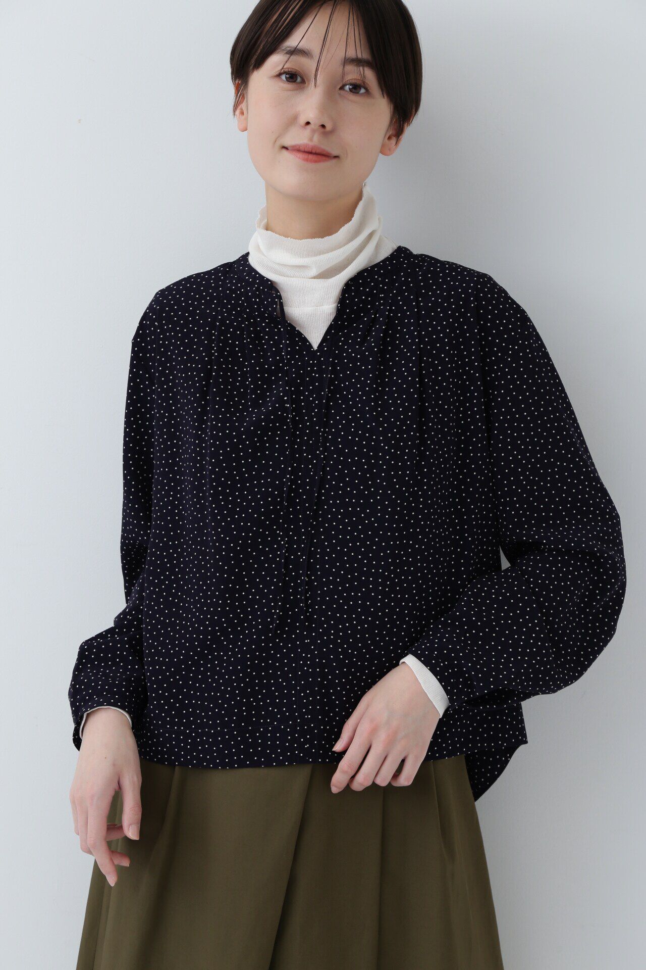  「◆ドットプリントブラウス」|シャツ・ブラウス|ネイビー&times;オ  3