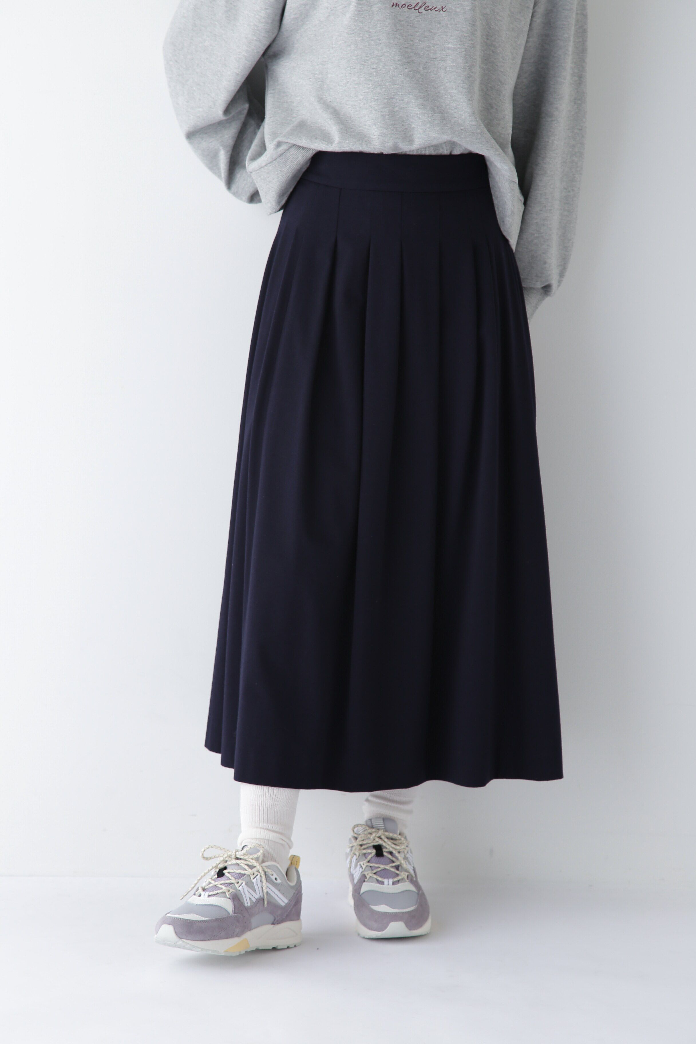  「◆プレーティングジャージーランダムタックスカート」|スカート|ネイビー