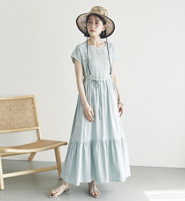 Doux archives「カットワークレースティアードワンピース」|ワンピース|MINT GREEN