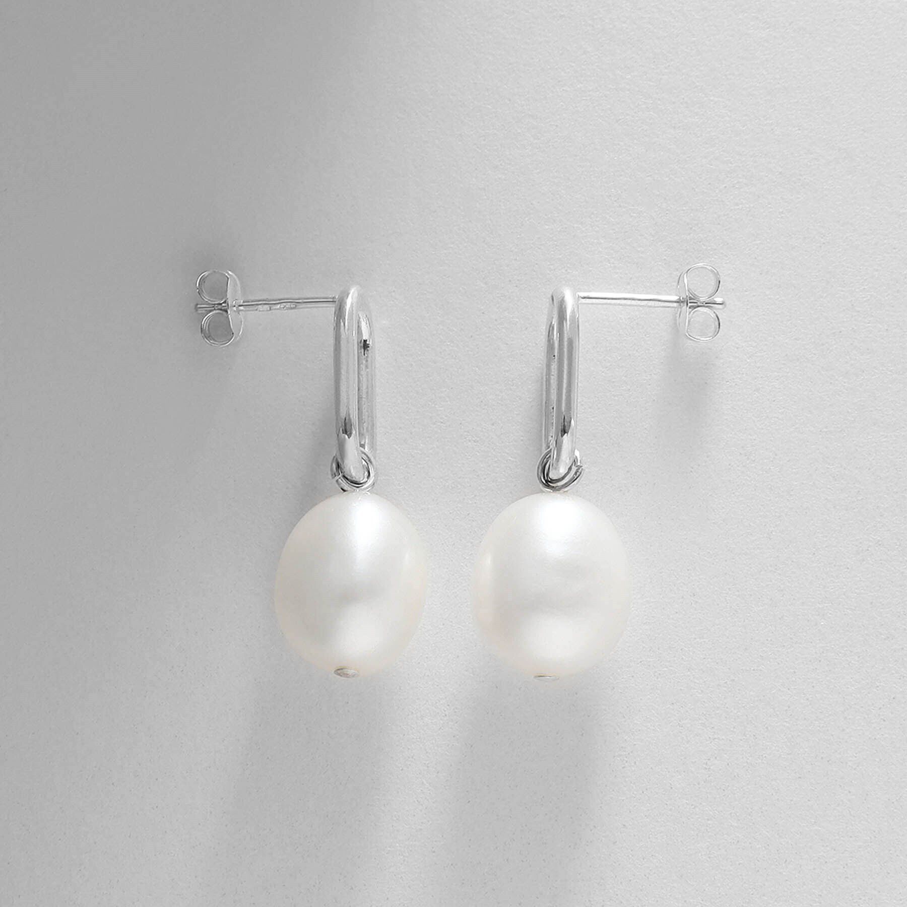 COCOSHNIK ONKITSCH「シルバー バロックパール チェーンリンク ショートピアス」|ピアス|