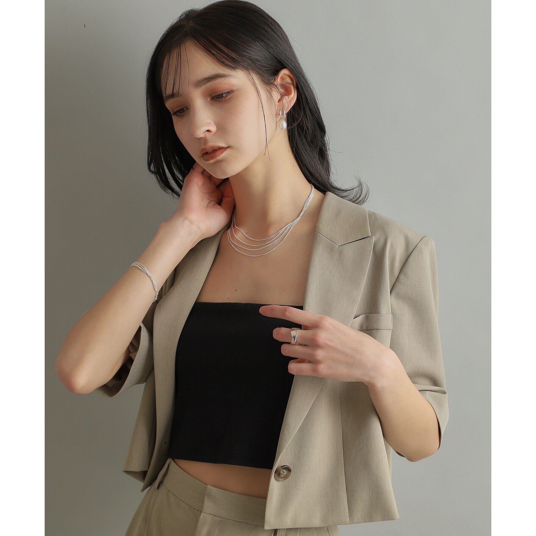 COCOSHNIK ONKITSCH「シルバー バロックパール チェーンリンク ショートピアス」|ピアス|