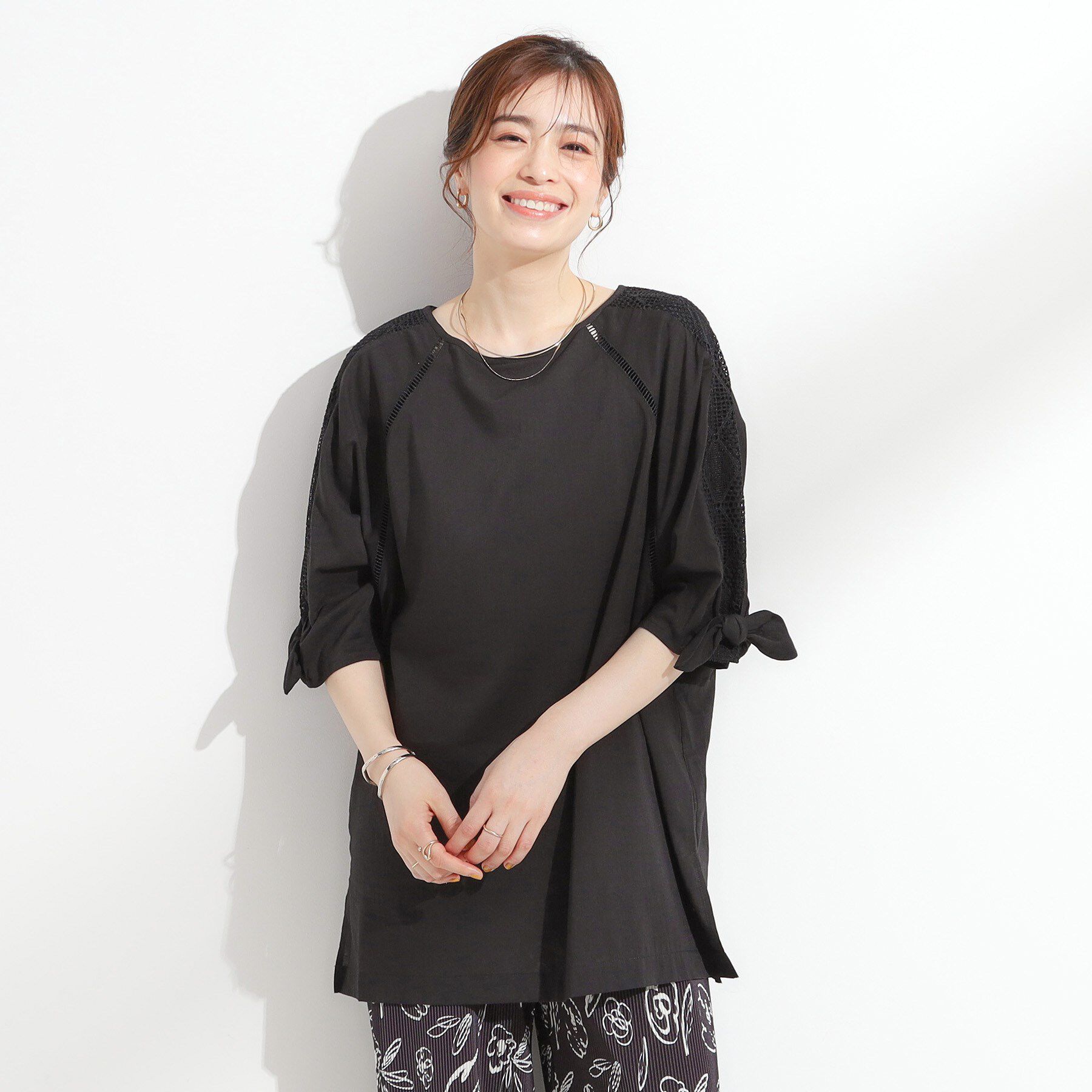 SHOO･LA･RUE「【S-LL】お袖デザインが華やか はしごレースチュニック」|チュニック|