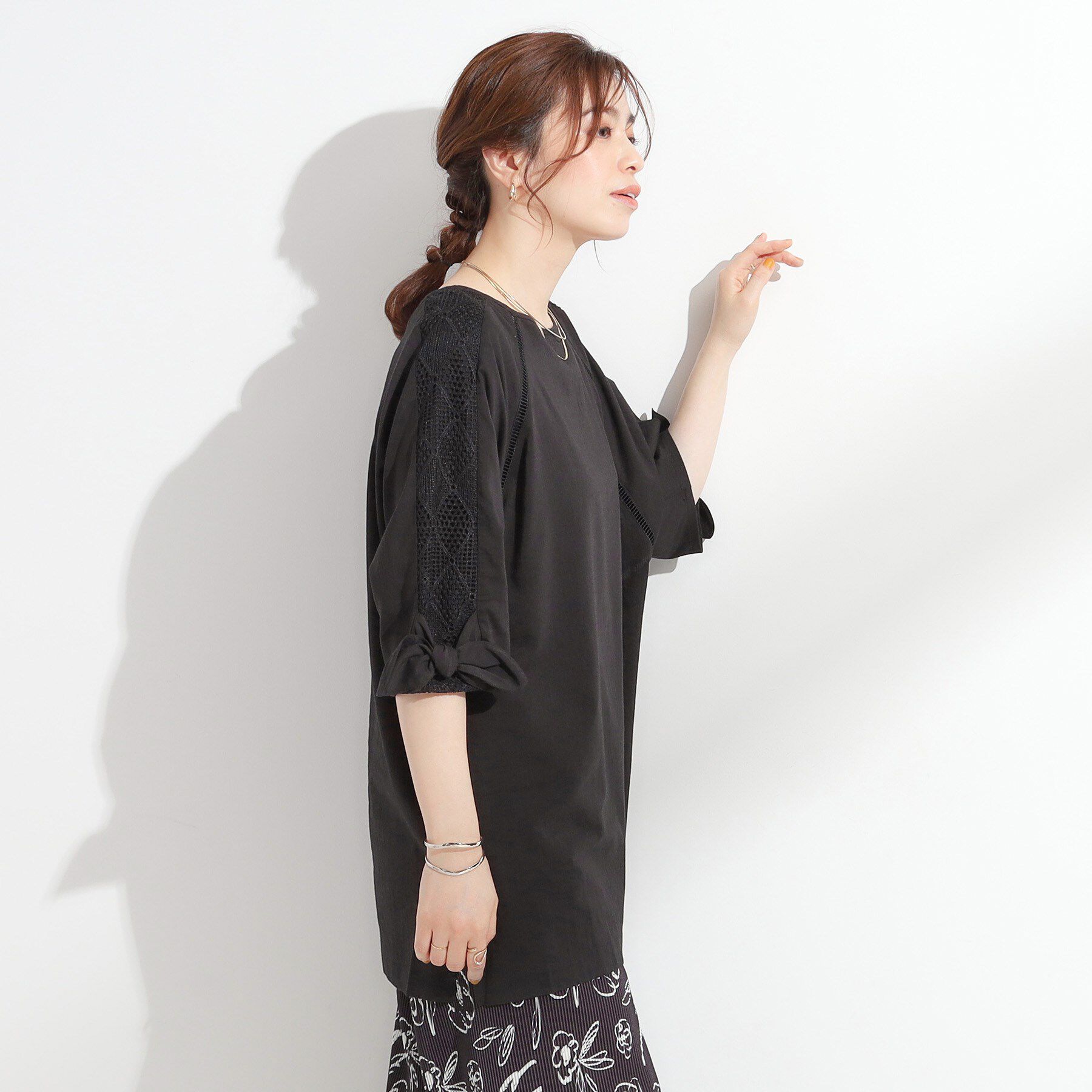 SHOO･LA･RUE「【S-LL】お袖デザインが華やか はしごレースチュニック」|チュニック|