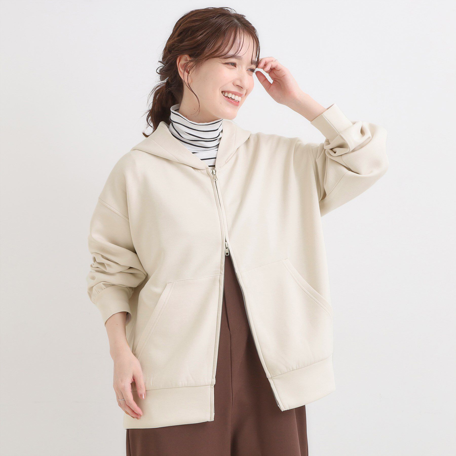 SHOO･LA･RUE「【S-LL】大人っぽく着られる ダンボールジップパーカ」|カーディガン|