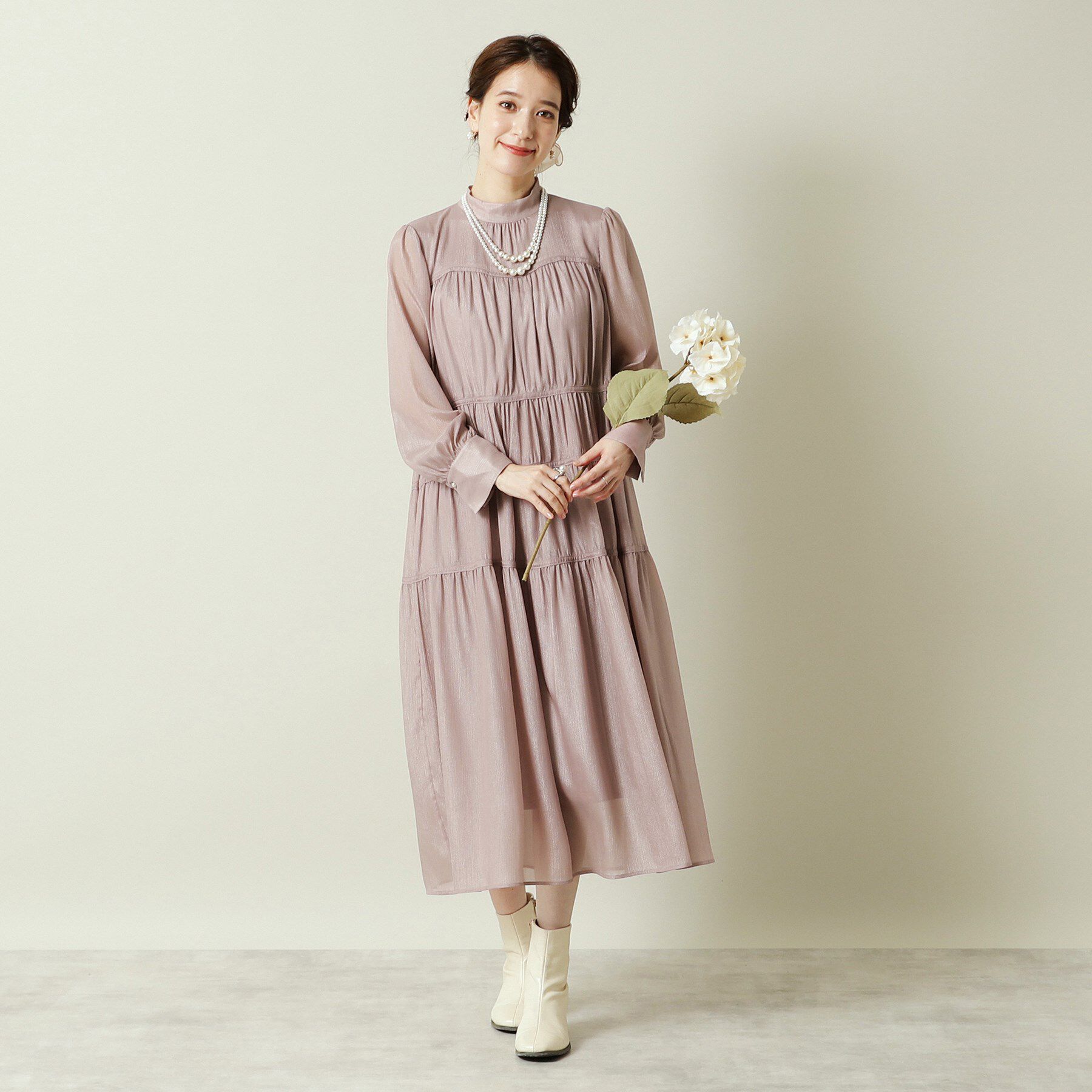 ITS&rsquo;DEMO「【結婚式・パーティに】シャイニー楊柳ワンピース＜ドレスコレクション＞」|ワンピース|ピンク(071)