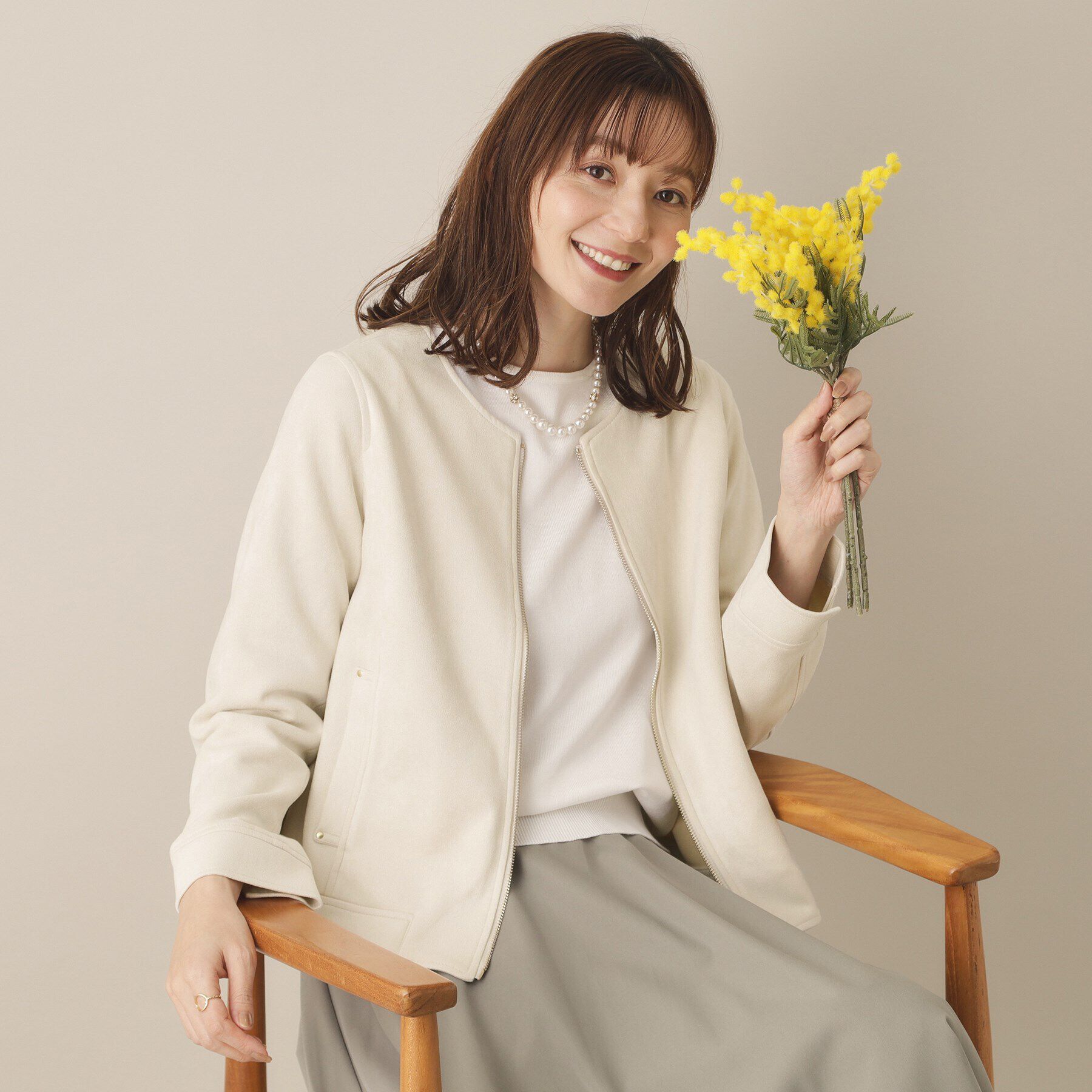 ITS&rsquo;DEMO「【通勤／M・Lサイズ展開】カットフェイクスエードジャケット」|ノーカラージャケット|アイボリー(004)