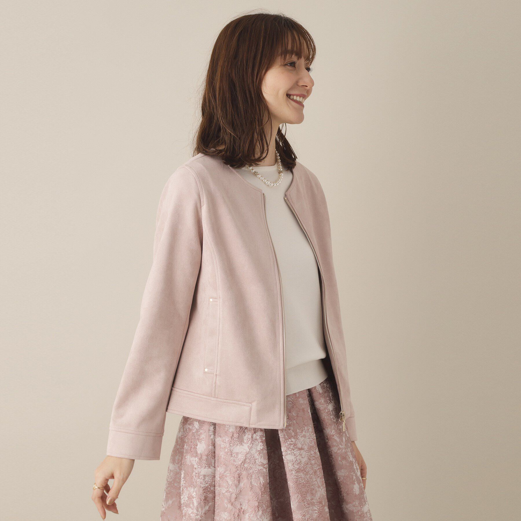 ITS&rsquo;DEMO「【通勤／M・Lサイズ展開】カットフェイクスエードジャケット」|ノーカラージャケット|