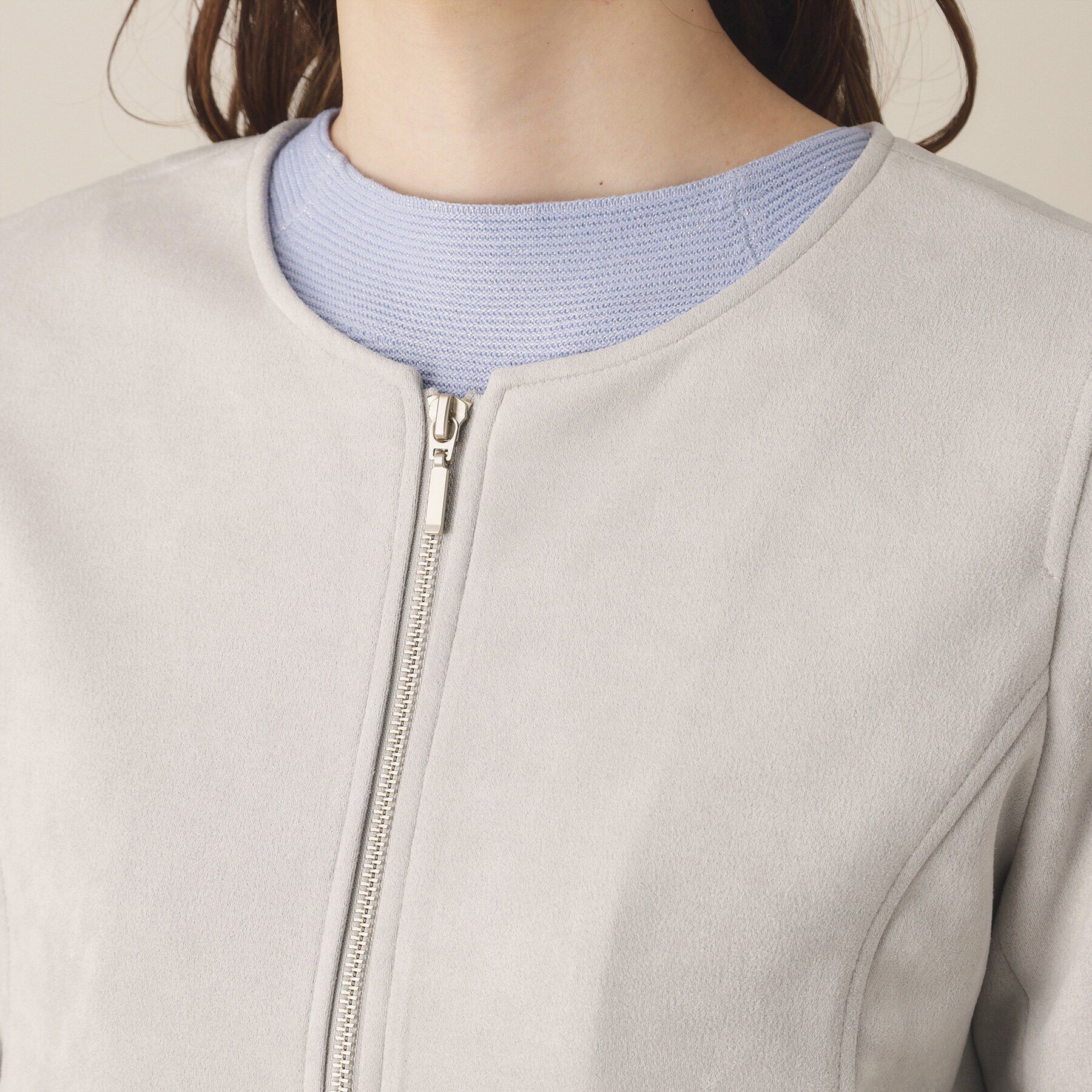 ITS&rsquo;DEMO「【通勤／M・Lサイズ展開】カットフェイクスエードジャケット」|ノーカラージャケット|