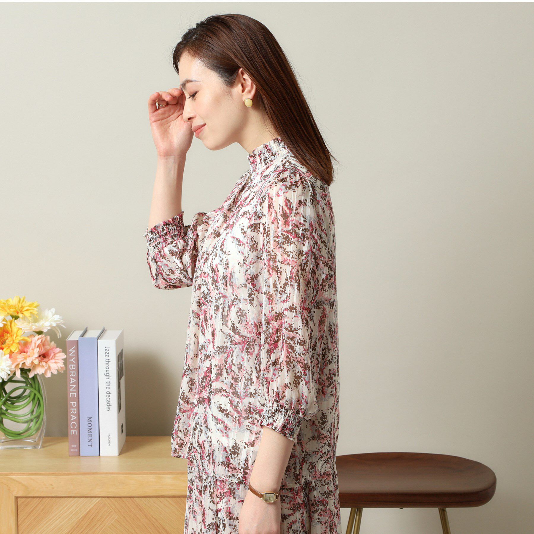 ITS&rsquo;DEMO「【手洗い可／セットアップ可】ラメストライプ7分袖ブラウス」|シャツ・ブラウス|