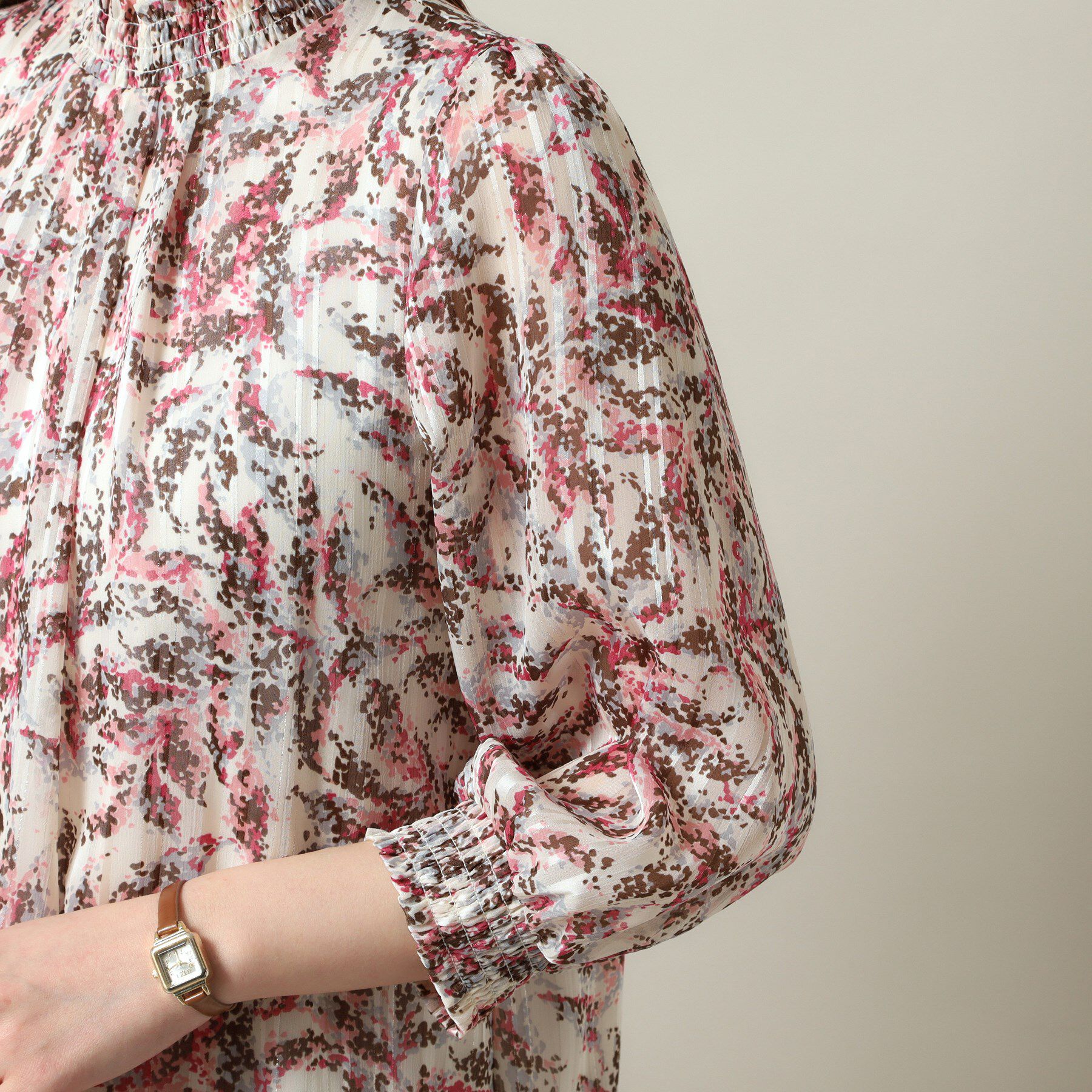 ITS&rsquo;DEMO「【手洗い可／セットアップ可】ラメストライプ7分袖ブラウス」|シャツ・ブラウス|