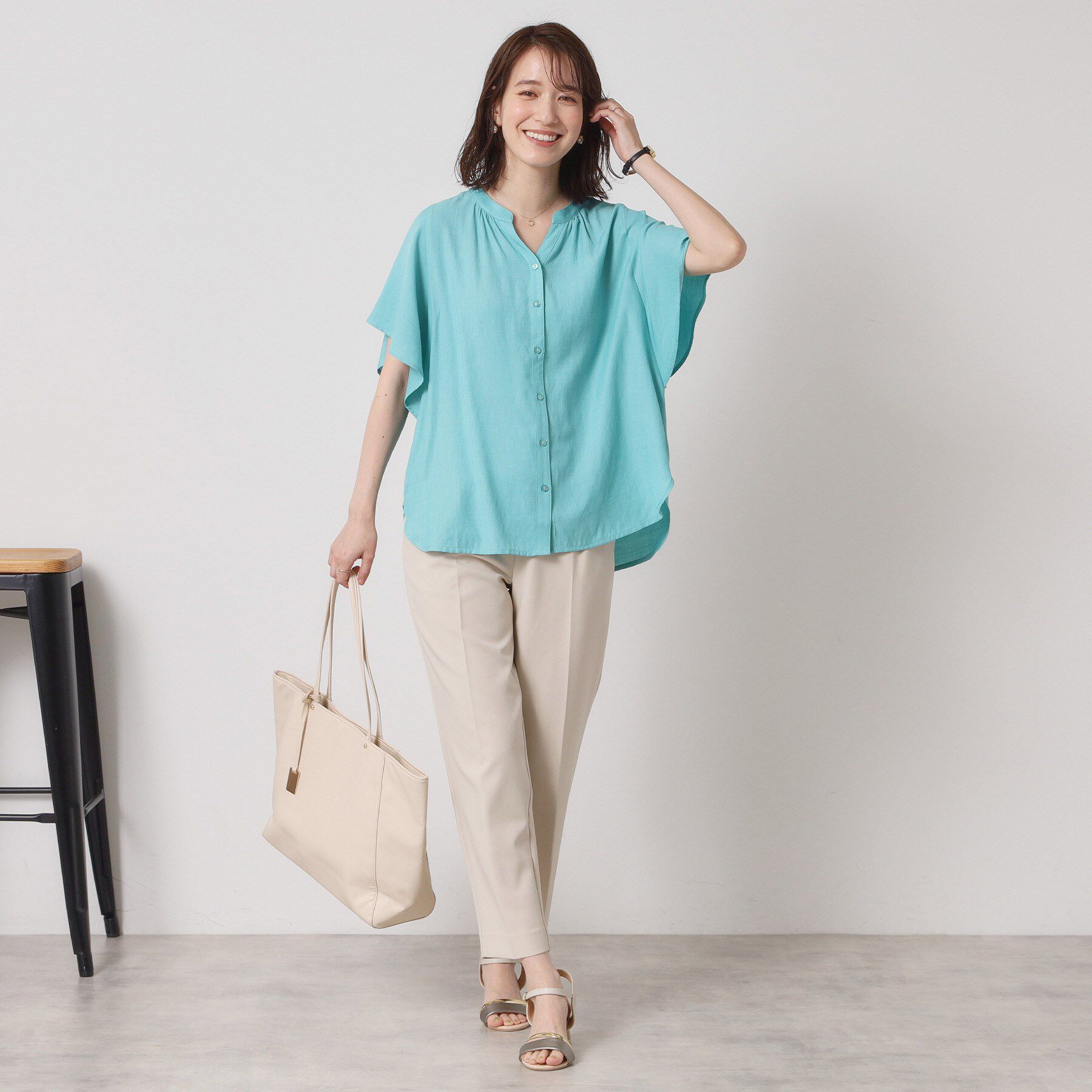 ITS&rsquo;DEMO「【接触冷感／羽織にも／手洗い可】強撚スラブフリル袖ブラウス」|シャツ・ブラウス|