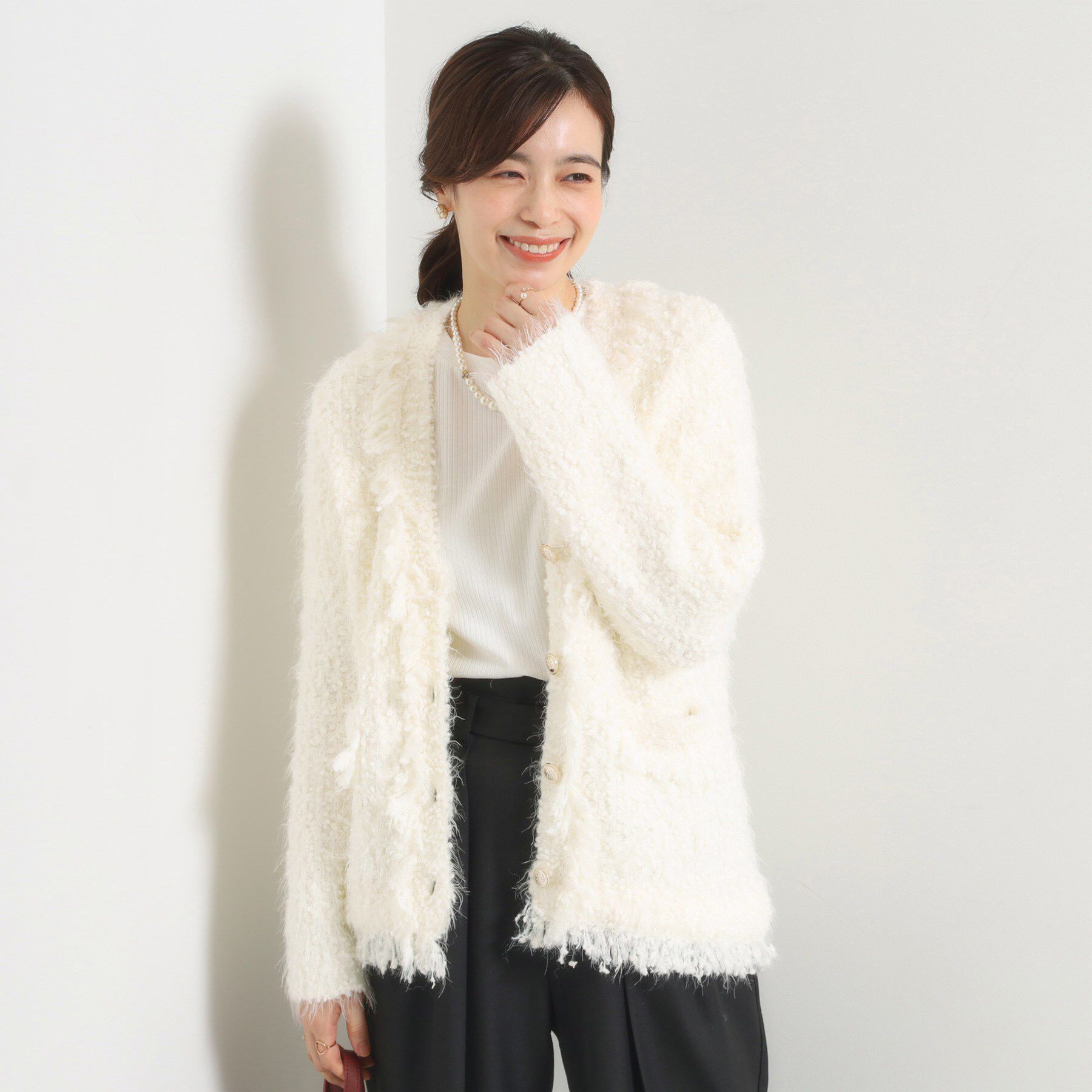 ITS&rsquo;DEMO「ファンシーヤーンニットジャケット」|ノーカラージャケット|