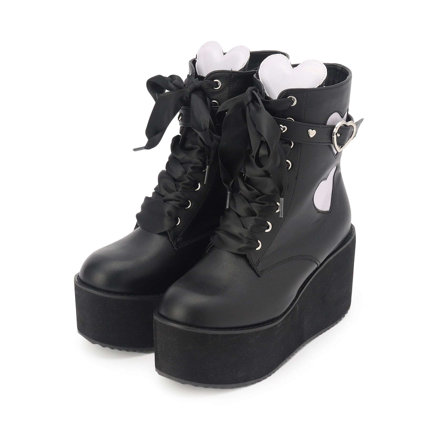 csT&P「厚底ウェッジハートブーツ」|ショートブーツ|ﾌﾞﾗｯｸ(019)