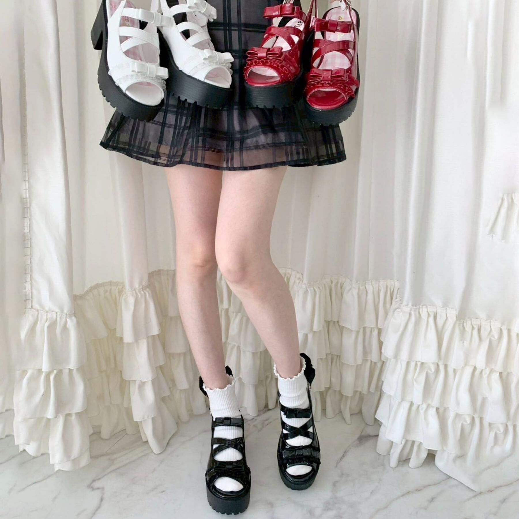 csT&P「厚底レース付きリボンベルトサンダル」|サンダル|