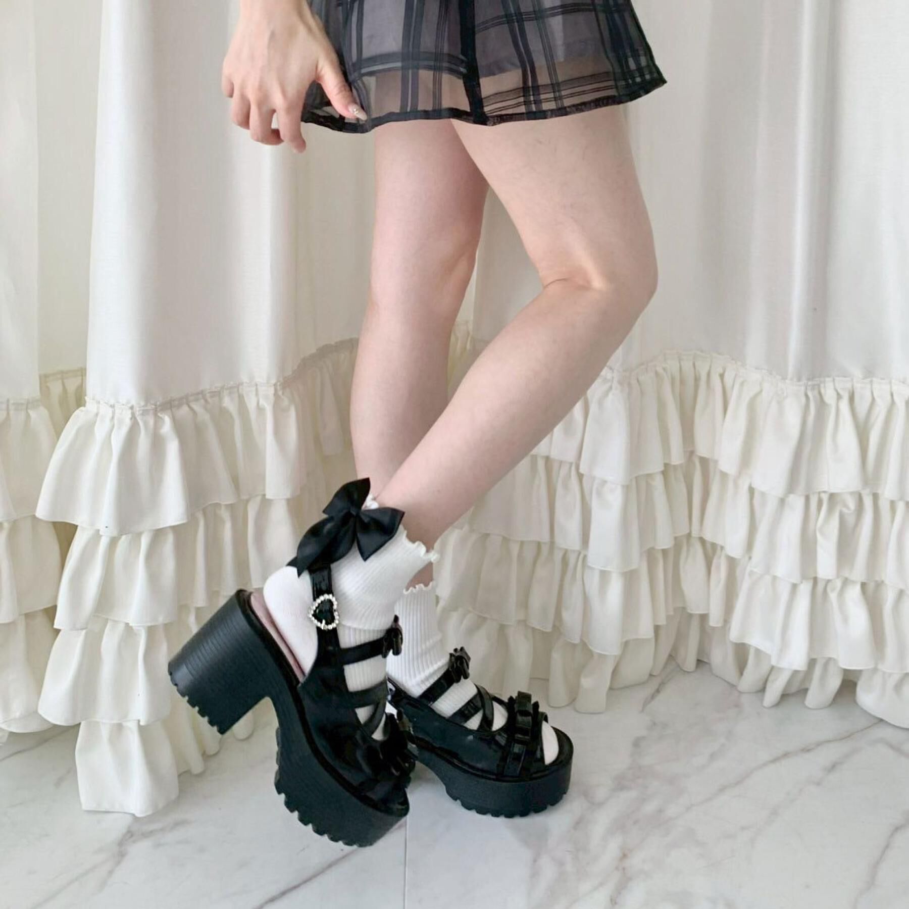 csT&P「厚底レース付きリボンベルトサンダル」|サンダル|