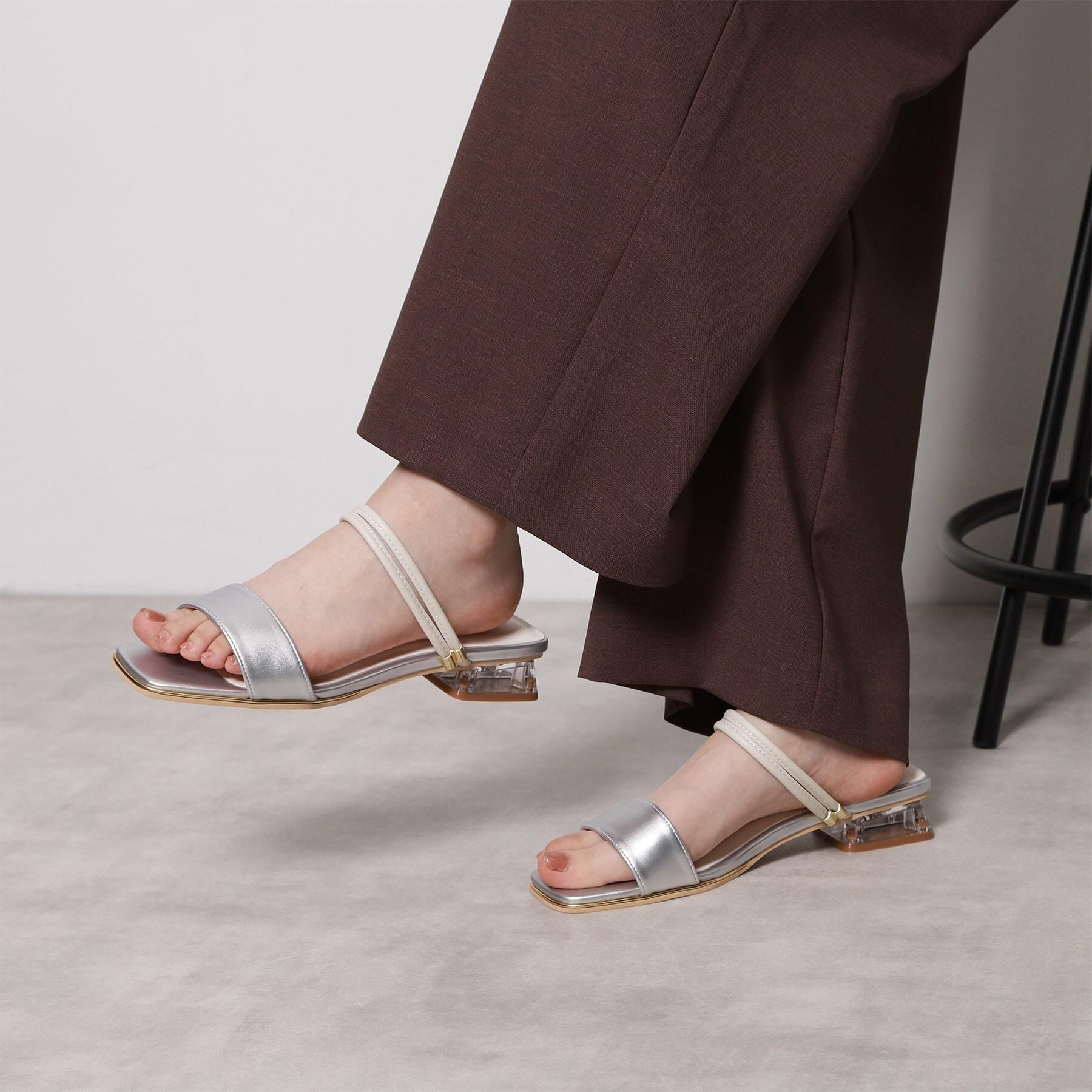 ESPERANZA「スクエアトゥクリアローヒールサンダル」|サンダル|シルバー(006)