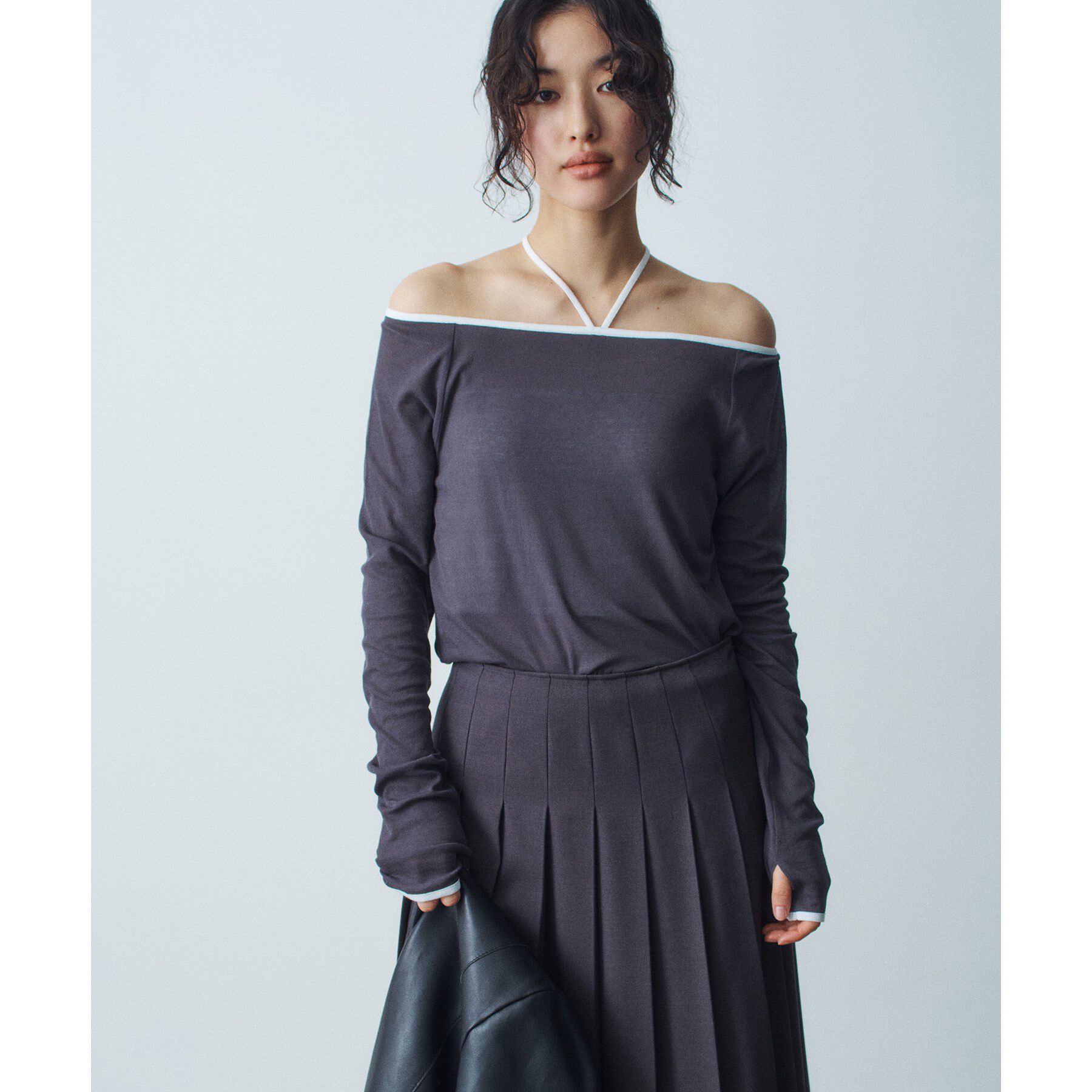 CODE A「bicolor neck design tops」|Tシャツ・カットソー|チャコールグレー(5