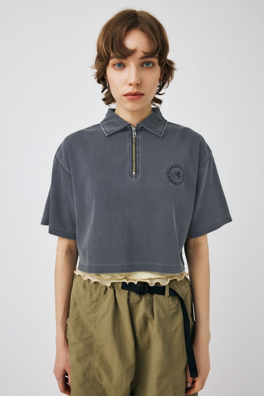 MOUSSY「PIGMENT SHORT HALF ZIP Tシャツ」|Tシャツ・カットソー|L/BLK1