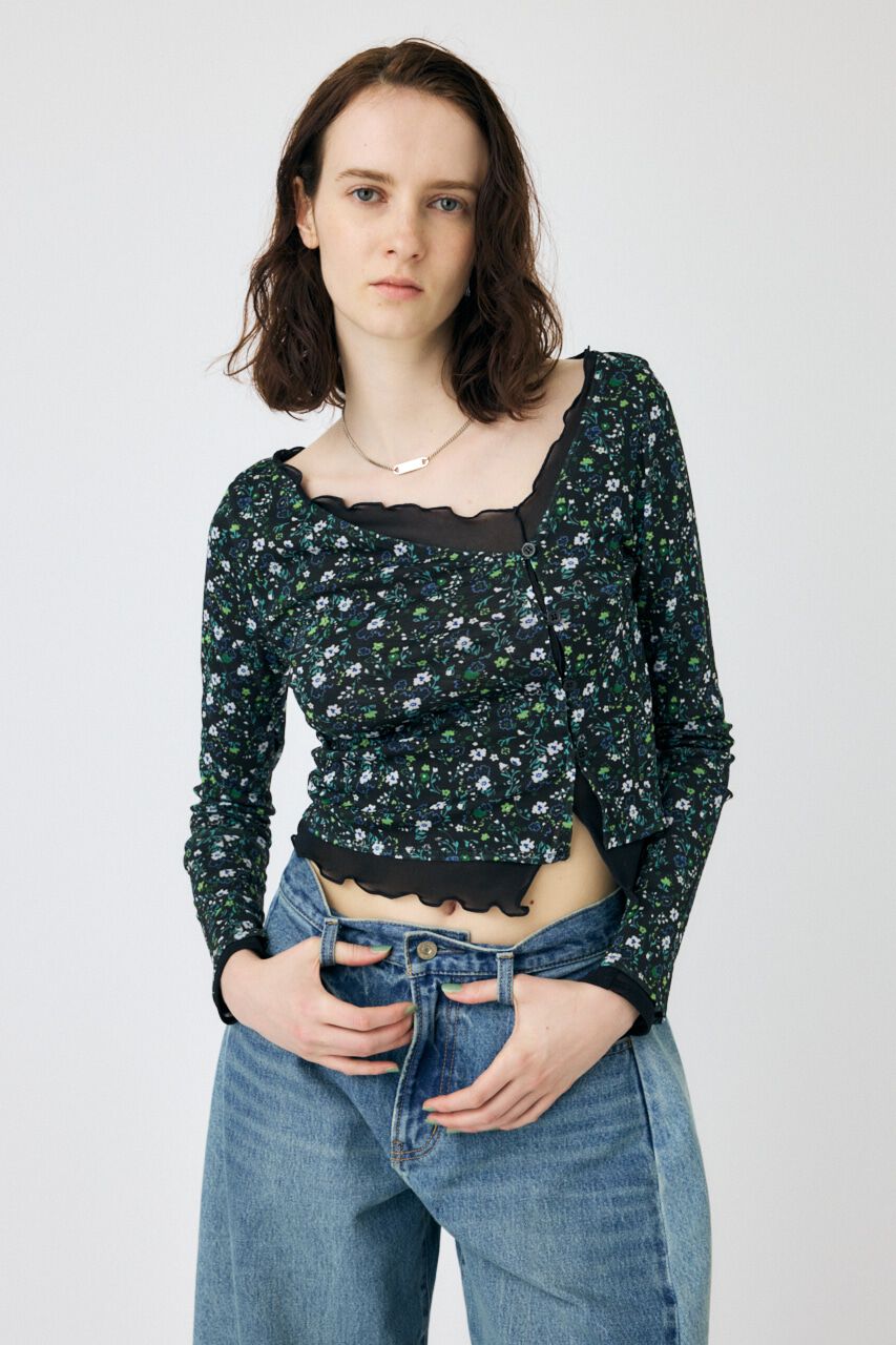 MOUSSY「LAYERED ASSYMETRIC SHEER トップス」|Tシャツ・カットソー|柄BLK5
