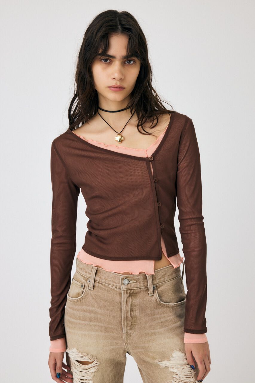 MOUSSY「LAYERED ASSYMETRIC SHEER トップス」|Tシャツ・カットソー|BRN