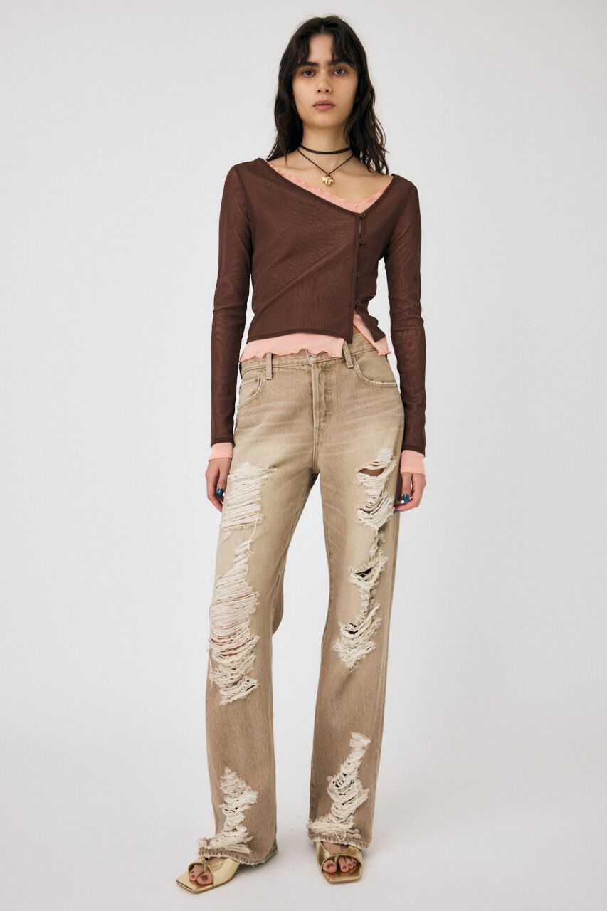 MOUSSY「LAYERED ASSYMETRIC SHEER トップス」|Tシャツ・カットソー|