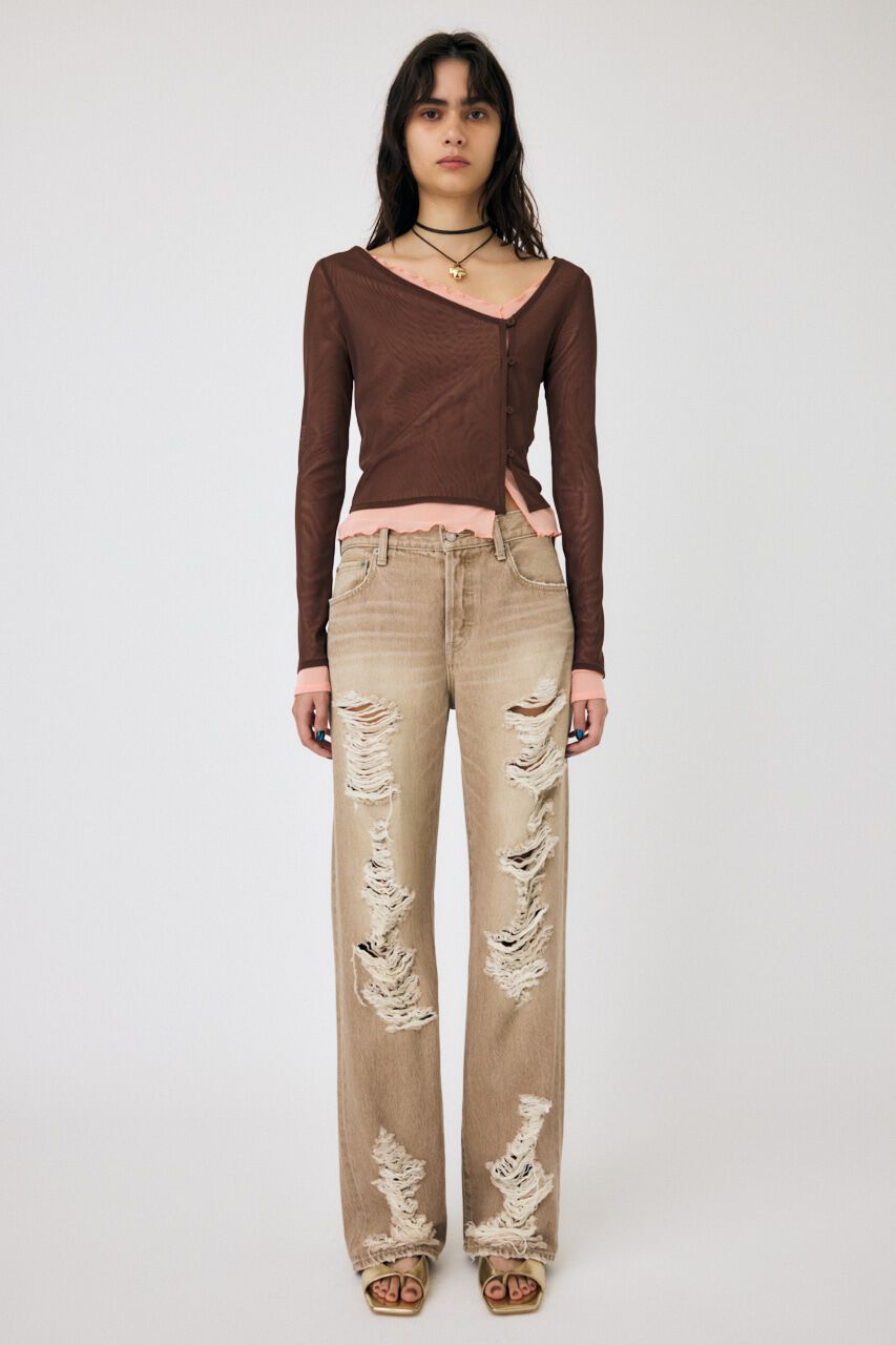 MOUSSY「LAYERED ASSYMETRIC SHEER トップス」|Tシャツ・カットソー|