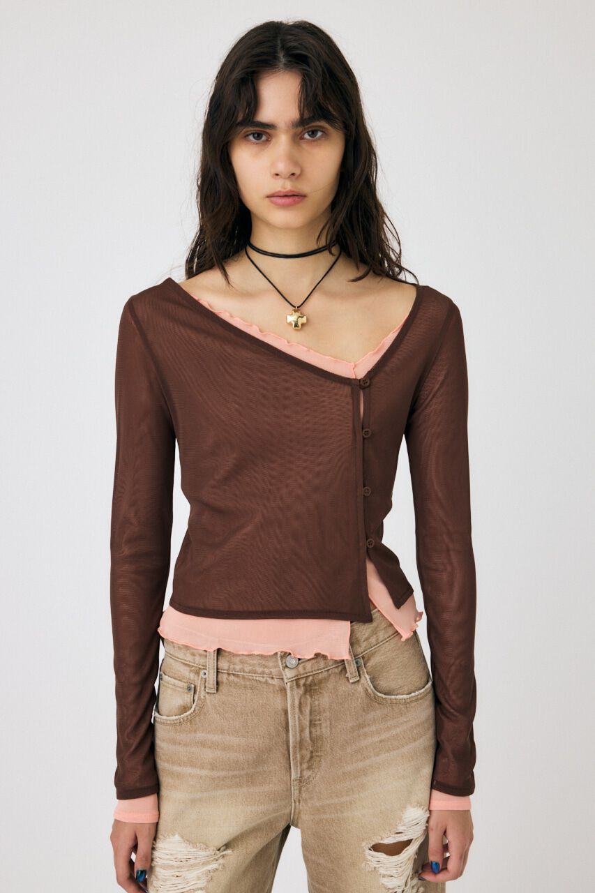 MOUSSY「LAYERED ASSYMETRIC SHEER トップス」|Tシャツ・カットソー|
