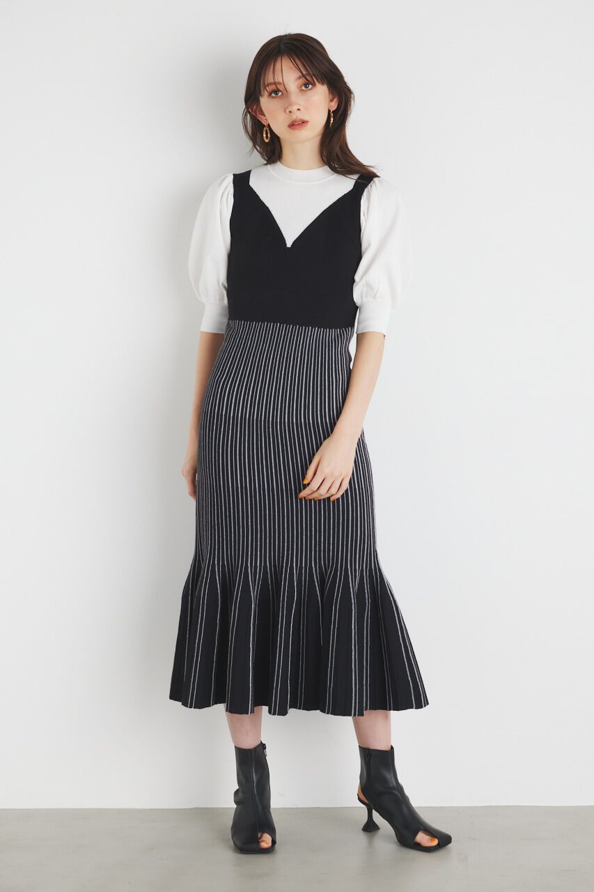 rienda「ビスチェライクストライプKnit OP」|ワンピース|BLK