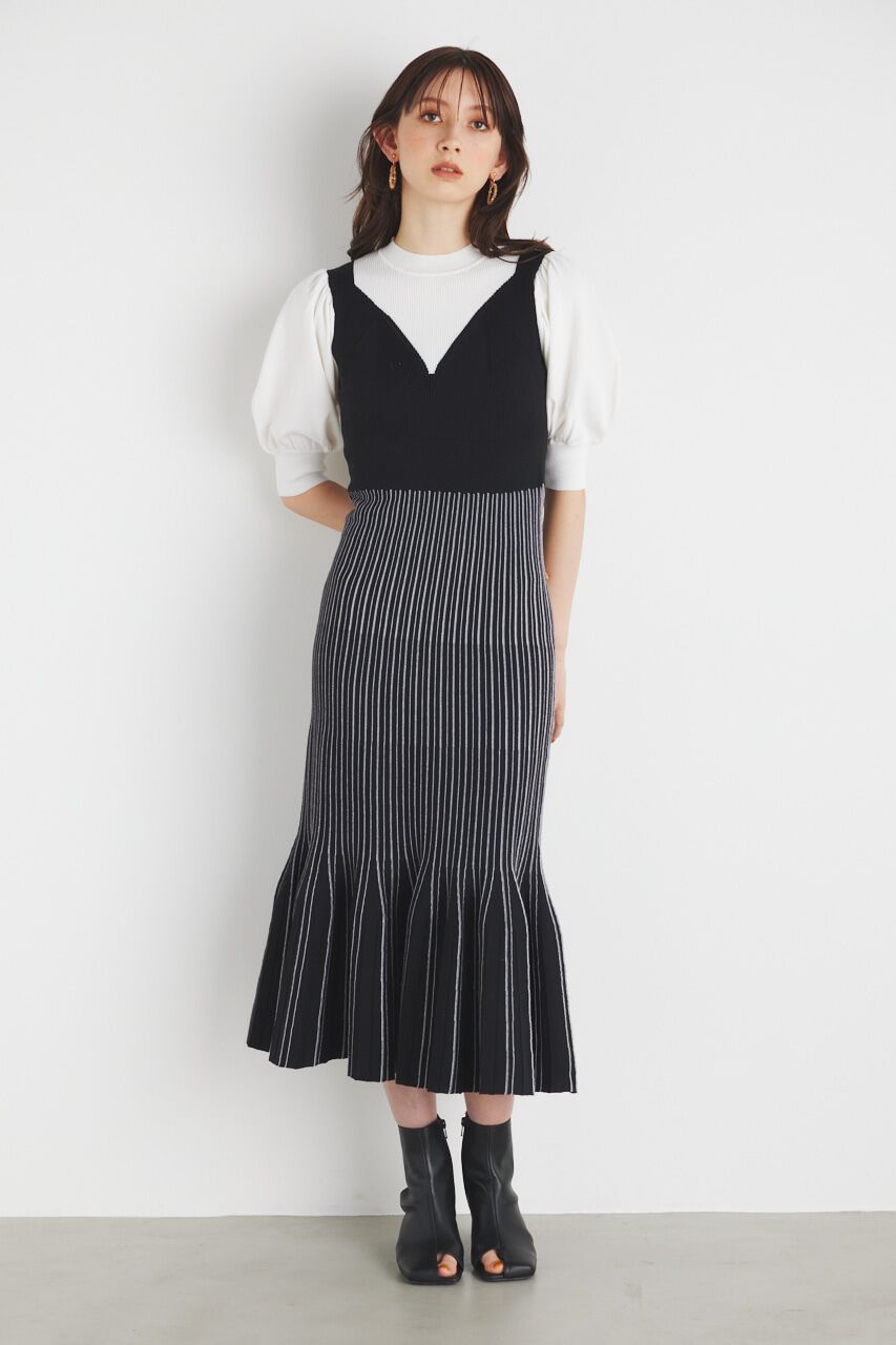 rienda「ビスチェライクストライプKnit OP」|ワンピース|