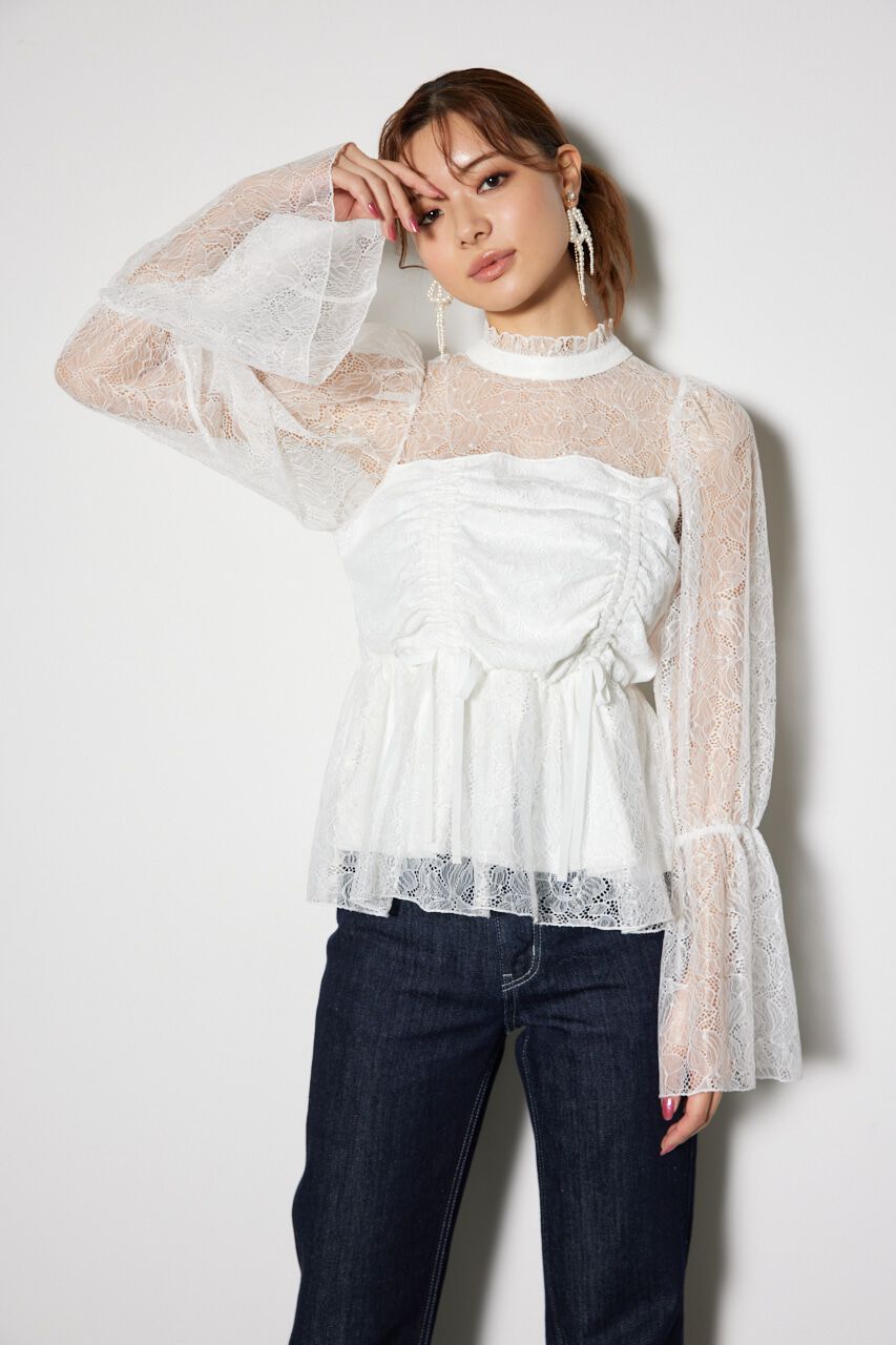 rienda「コルセット風シャーリングレースブラウス」|シャツ・ブラウス|