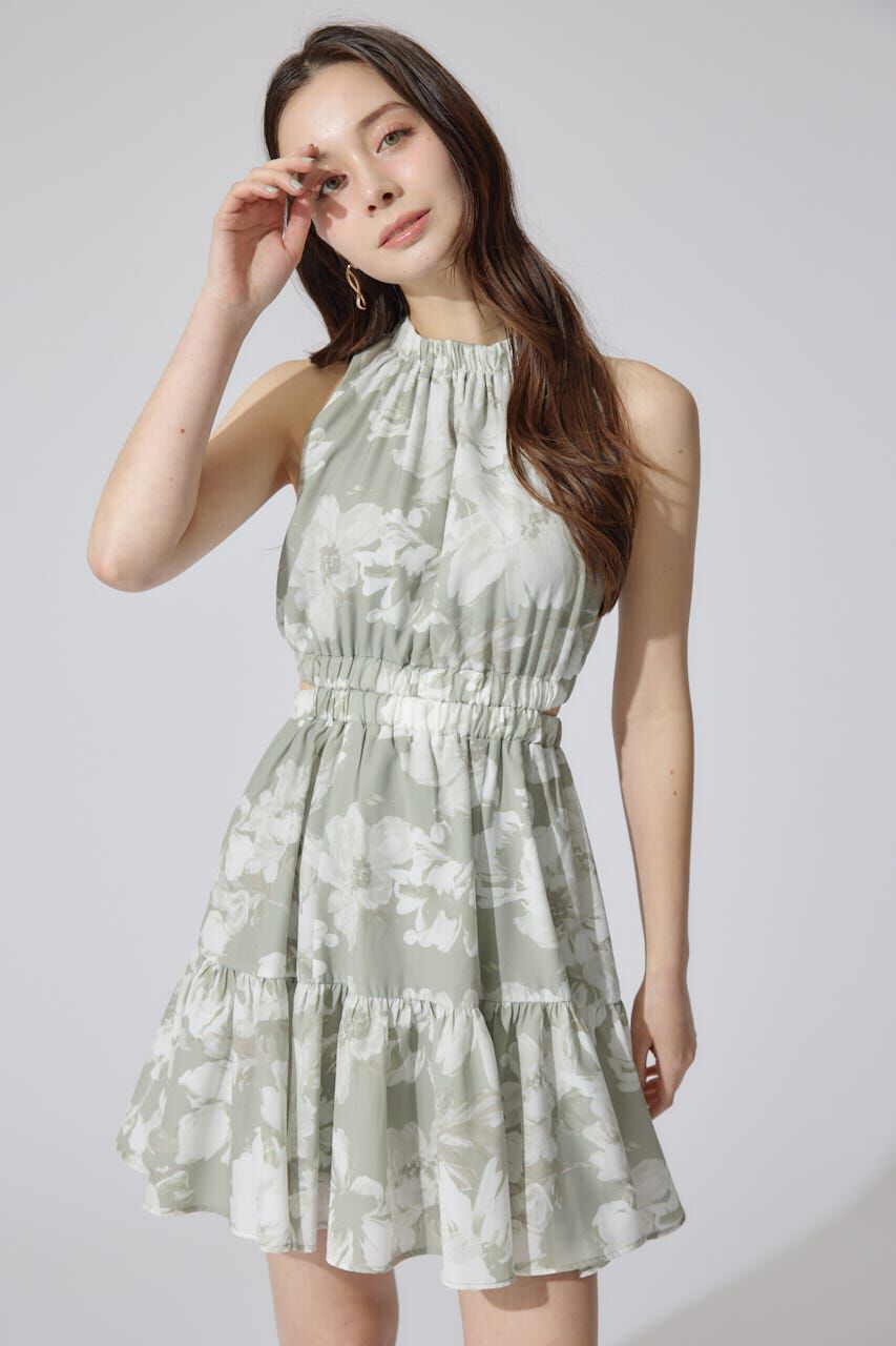 rienda「ホルターネックギャザーミニフレアワンピース」|ワンピース|柄KHA5